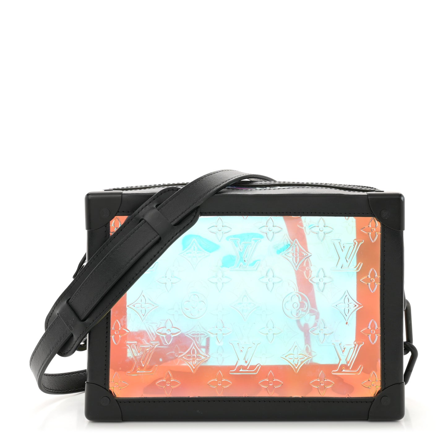 Calfskin PVC Monogram Solar Ray Soft Trunk Iridescent Prism Black