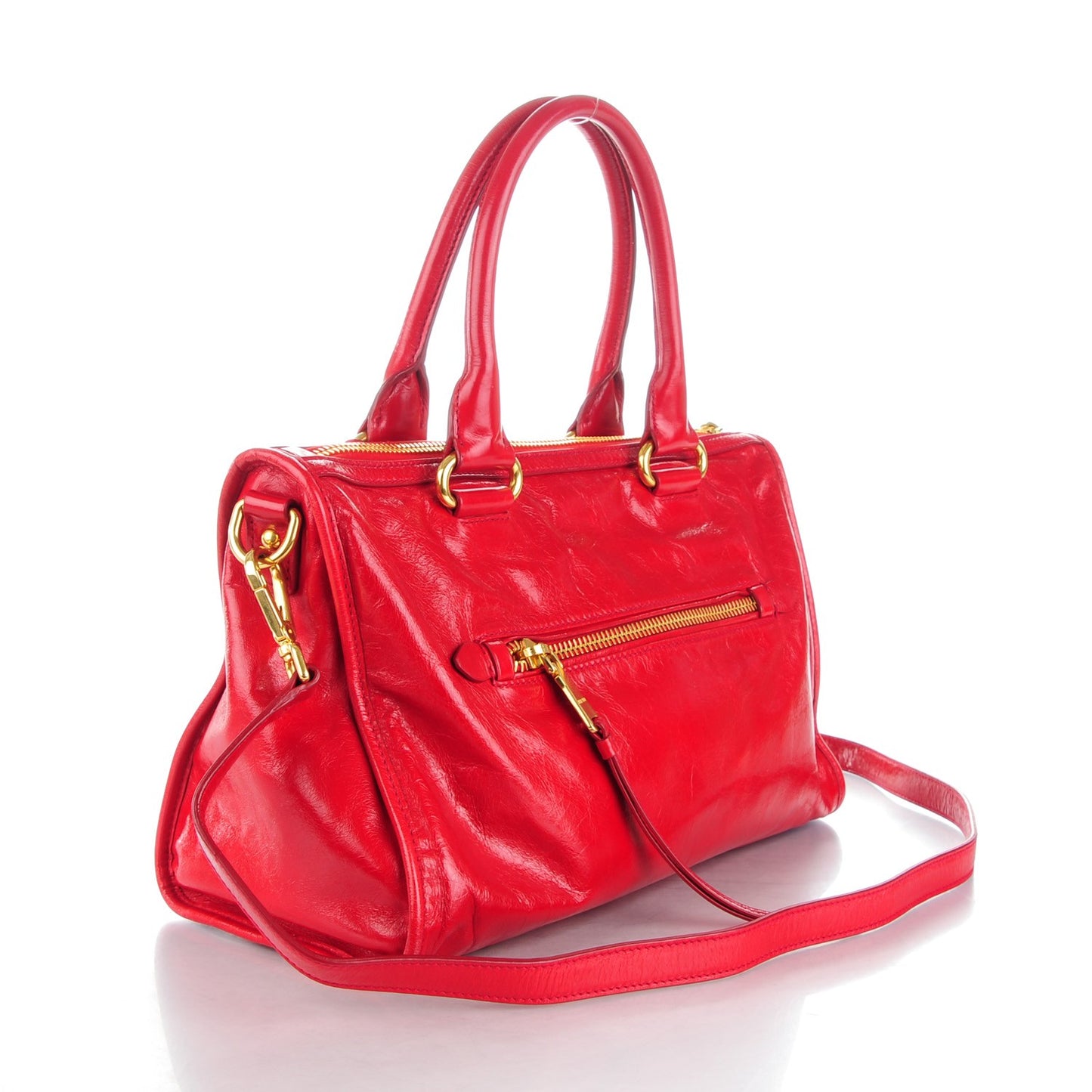 Vitello Shine Zip Tote Rosso