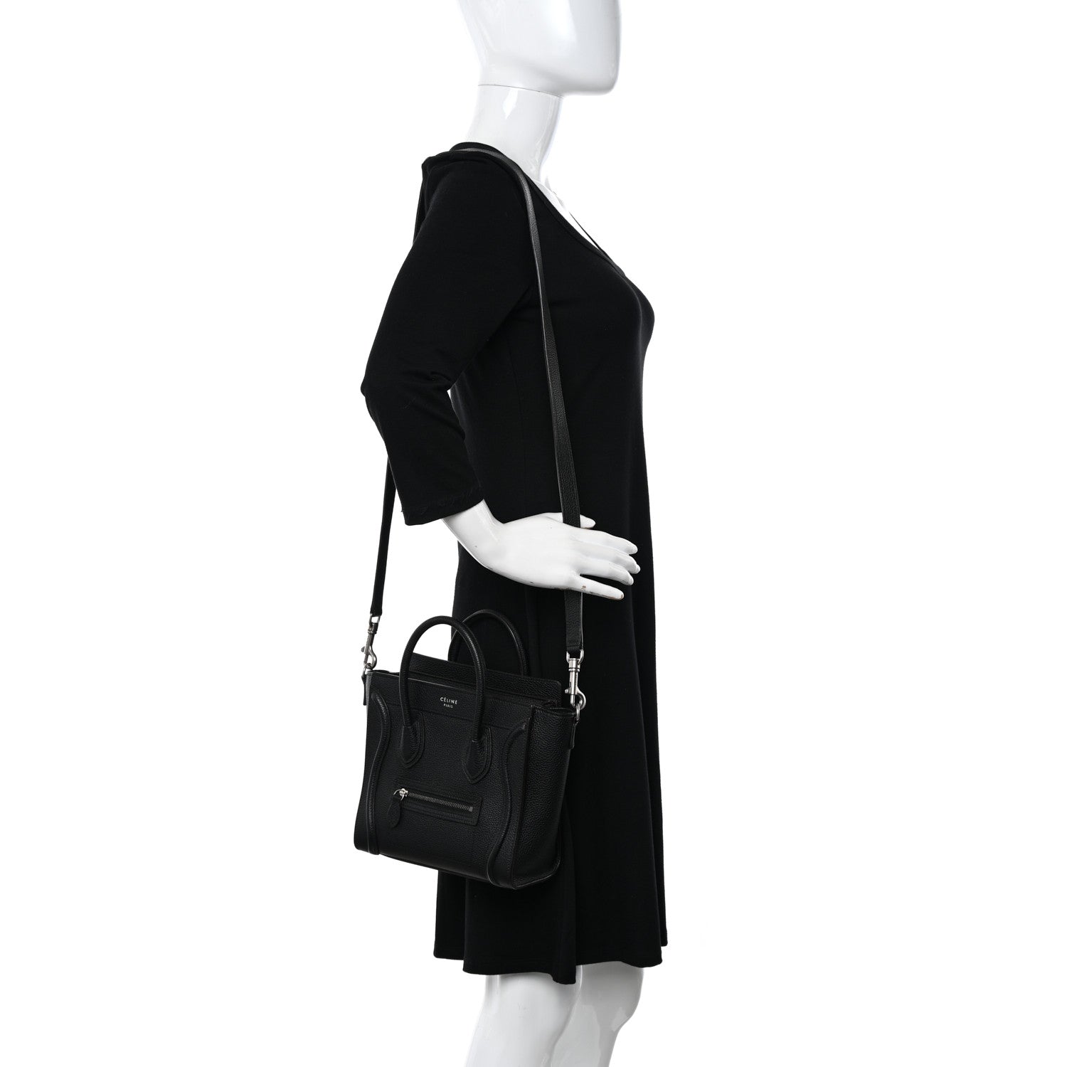 Celine Drummed Calfskin Nano Luggage Black 2 of 13