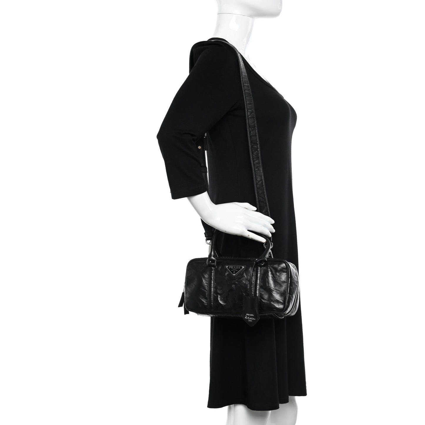 Nappa Antique Small Re-Edition 2001 Two Handle Crossbody Bag Black
