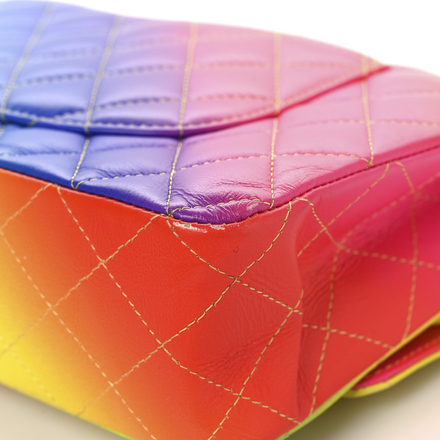 Calfskin Quilted Medium Rainbow Double Flap Multicolor