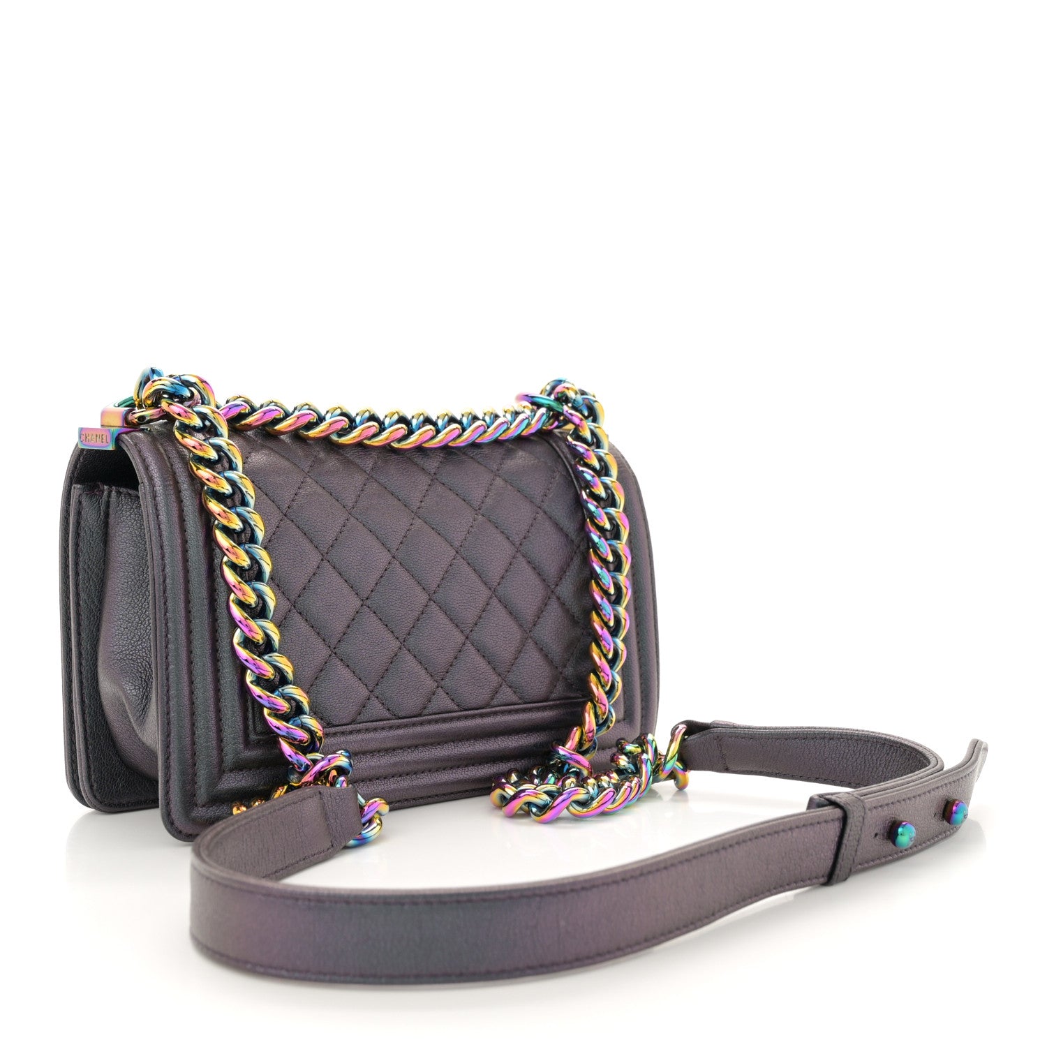 Chanel Iridescent Goatskin Quilted Small Boy Flap Purple 3 of 10