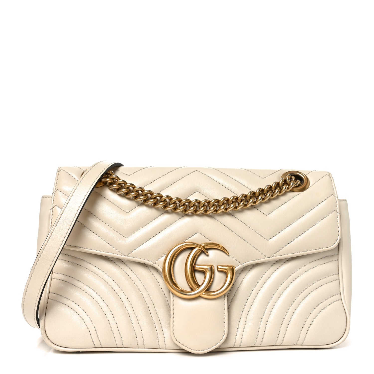 GUCCI バッグ ベージュ/ホワイト Gucci Calfskin Matelasse Small GG Marmont Shoulder Bag White