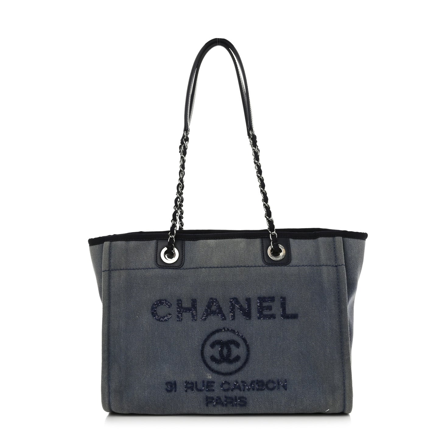 Canvas Sequin Small Deauville Tote Navy