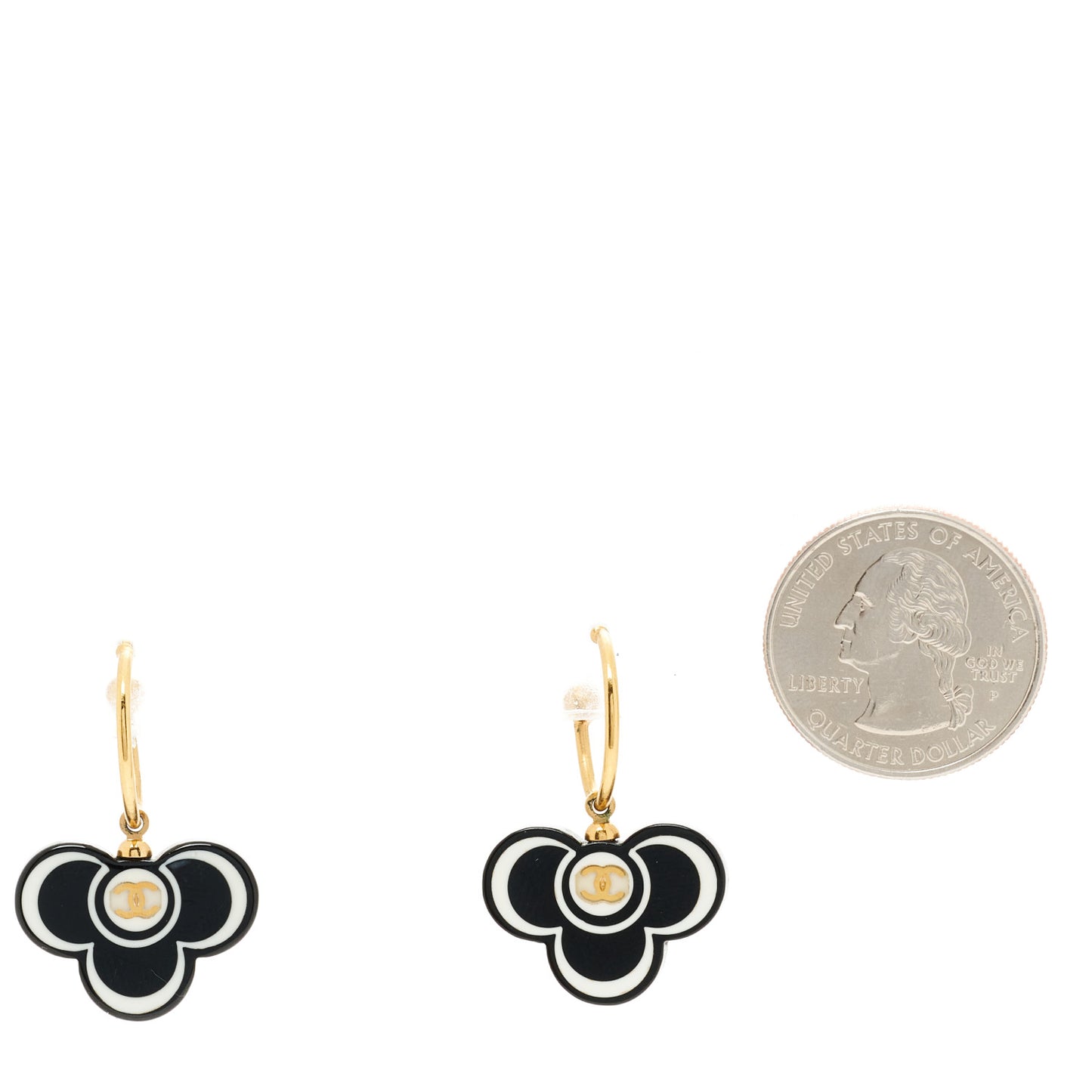 Resin Flower CC Drop Earrings Gold Black