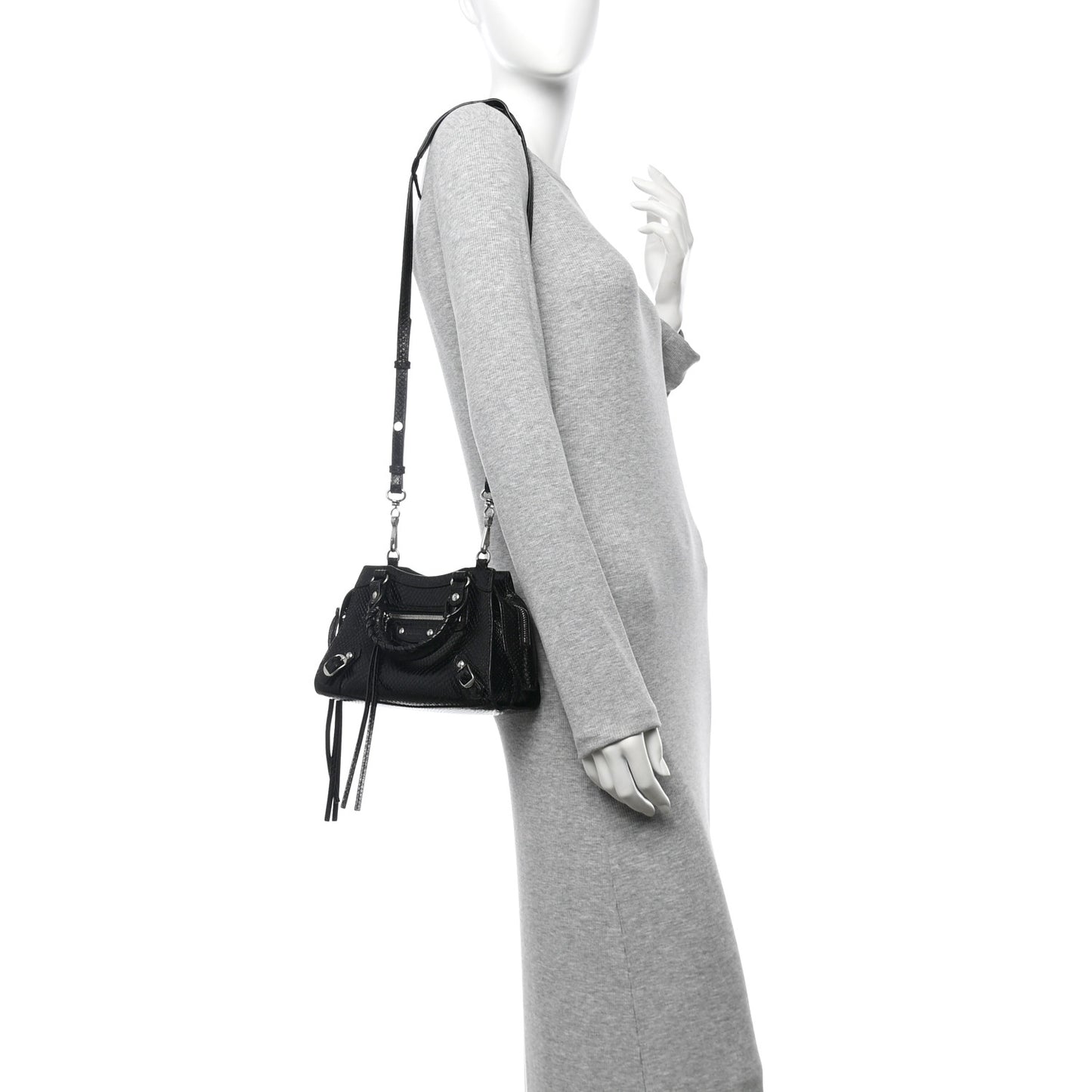 Grained Calfskin Snake Effect Silver Hardware Neo Classic Mini City Black