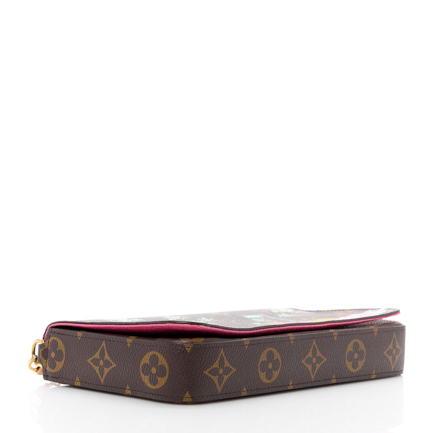 LOUIS VUITTON Monogram 2021 Christmas Animation Hollywood Pochette Felicie Chain Wallet Fuchsia