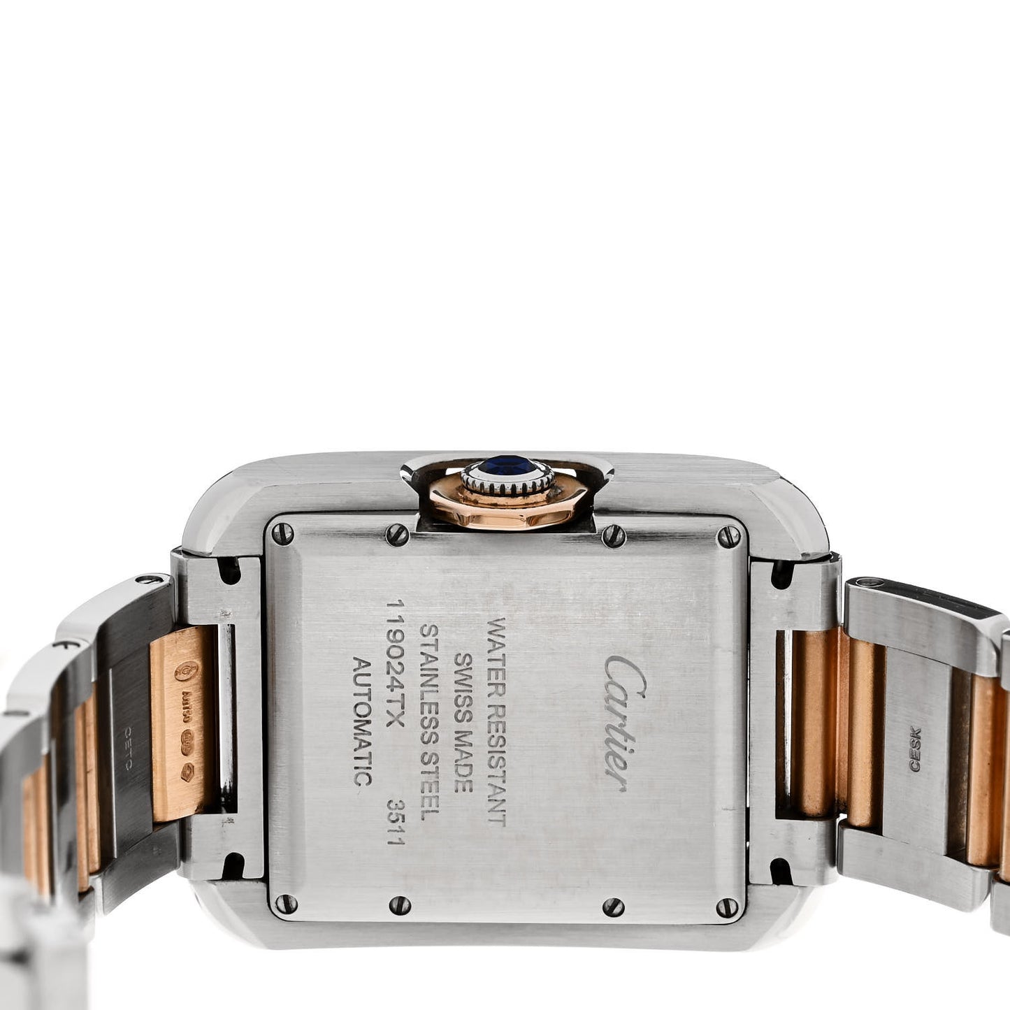Stainless Steel 18K Pink Gold Diamond 30mm Tank Anglaise Automatic Watch