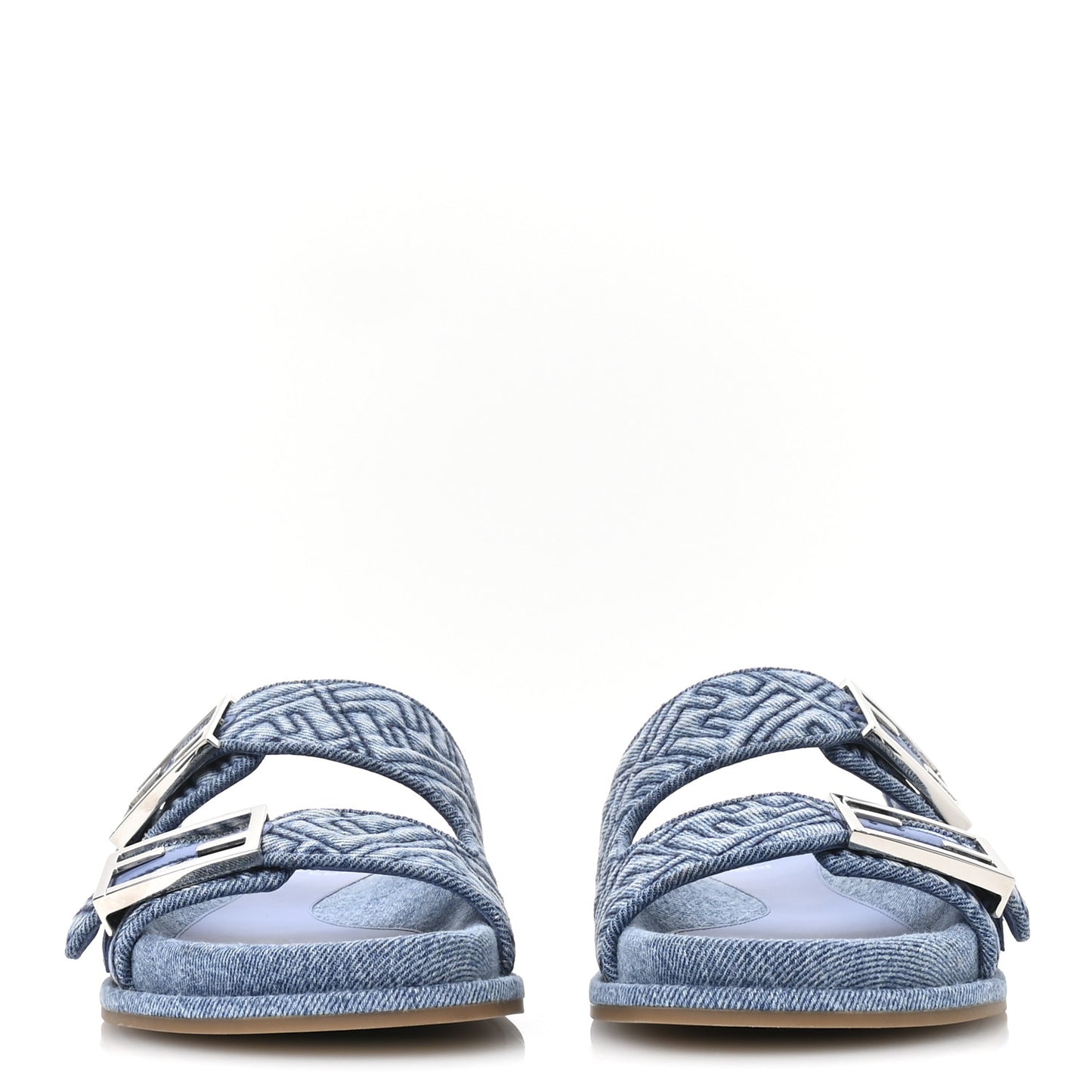 Denim FF Quilted Fendi Feel Buckled Slide Sandals 37 Blue
