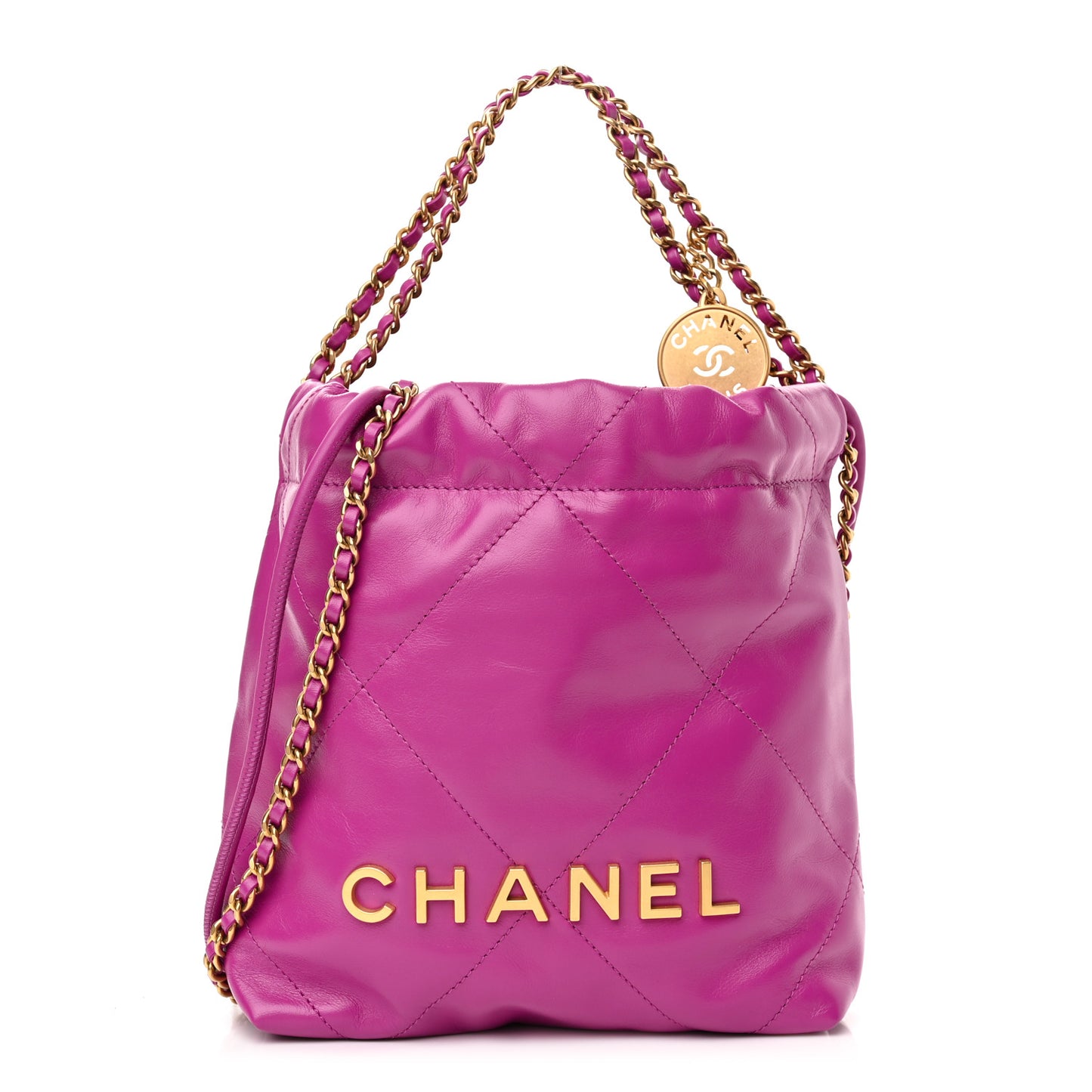 Shiny Calfskin Quilted Mini Chanel 22 Purple