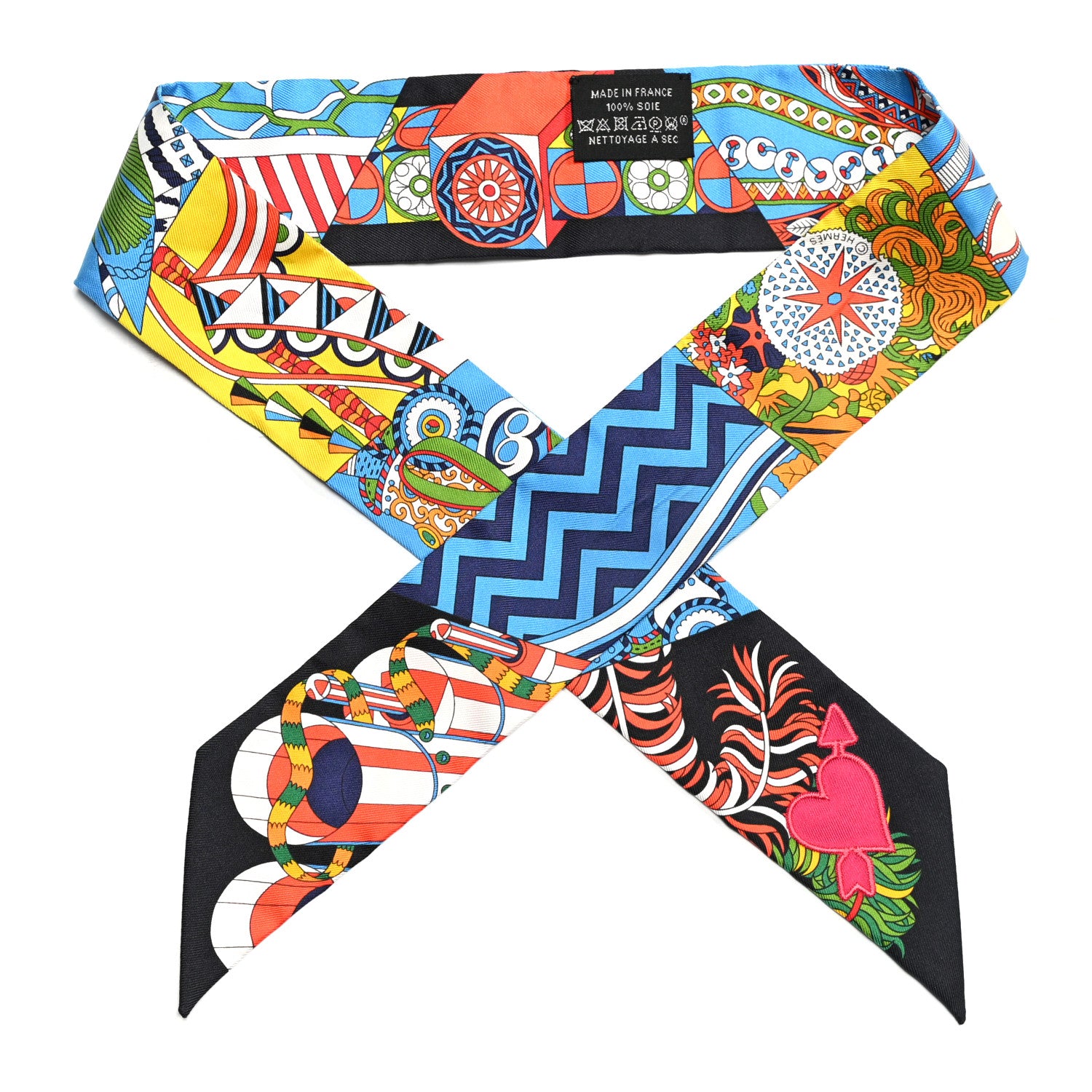 Hermes Silk De l'Ombrelle Aux Duels Twilly Black Bleu Jaune Vif 1 of 4