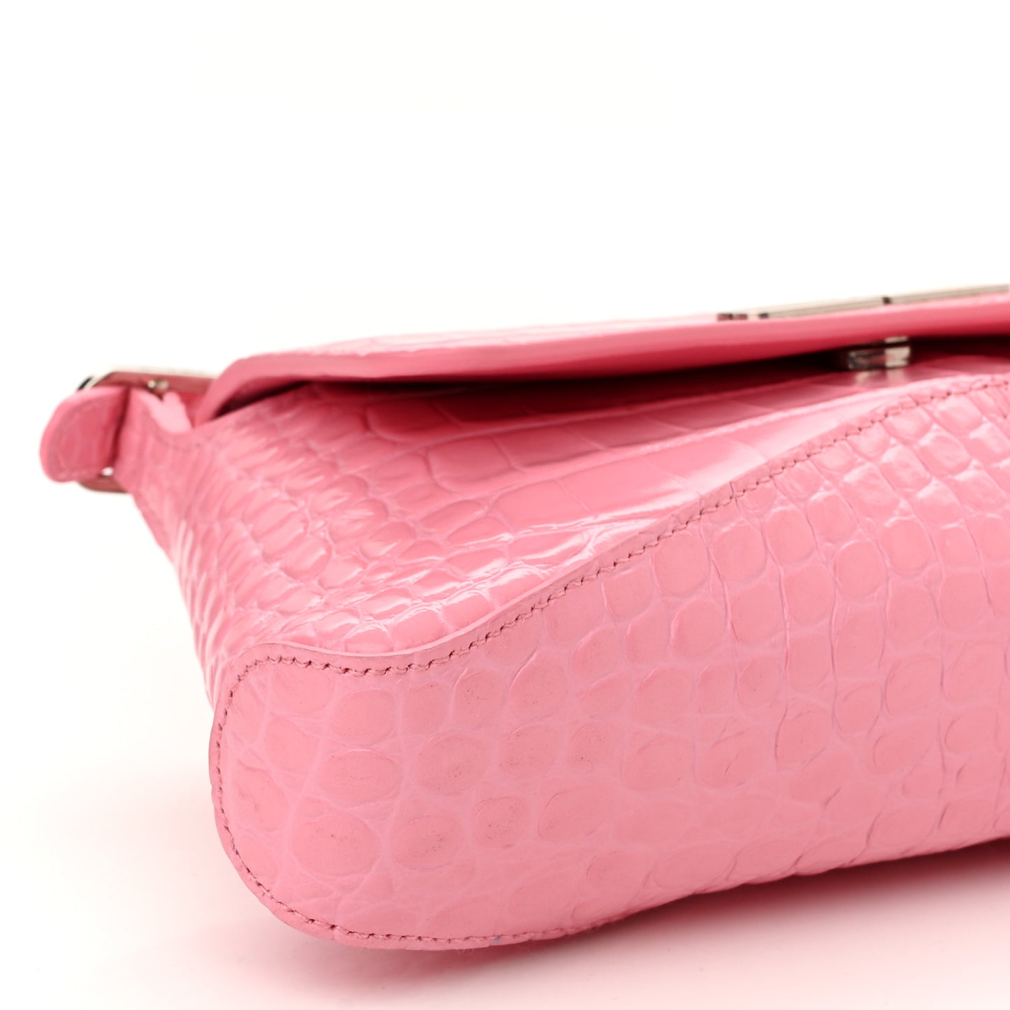 Shiny Super Supple Calfskin Crocodile Embossed Small XX Flap Stretch Bag Sweet Pink