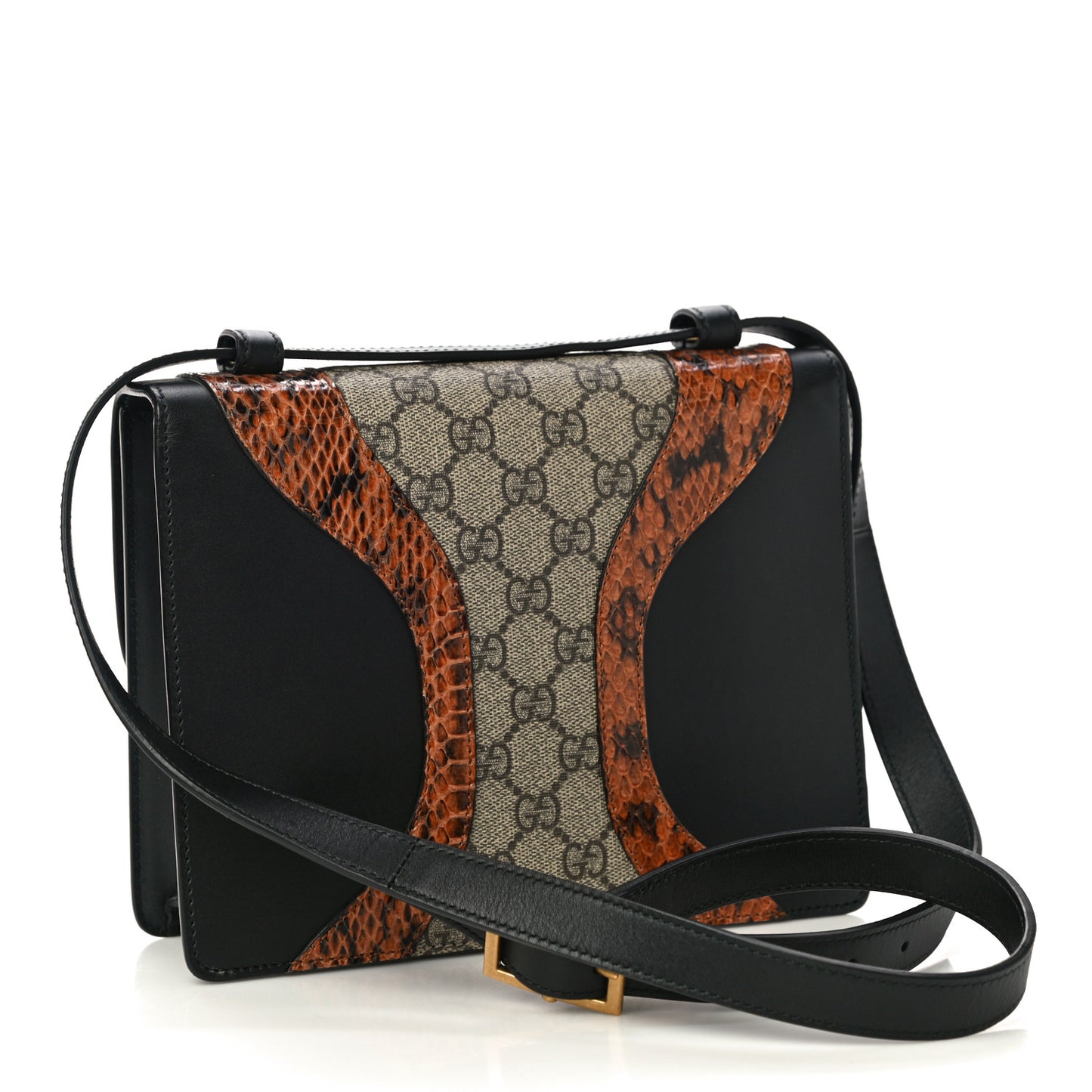 Nappa Elaphe GG Supreme Monogram Medium Osiride Shoulder Bag Black Bright Cuir Beige Ebony