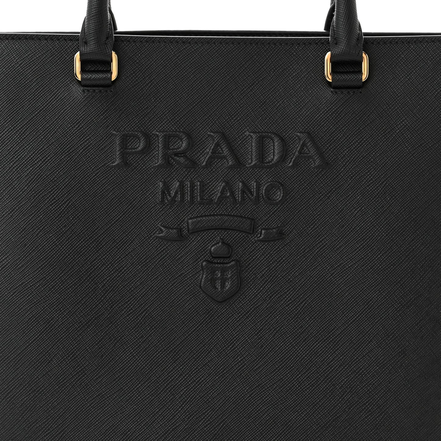 Saffiano Lux Logo Embossed Large Shoulder Tote Handbag Black