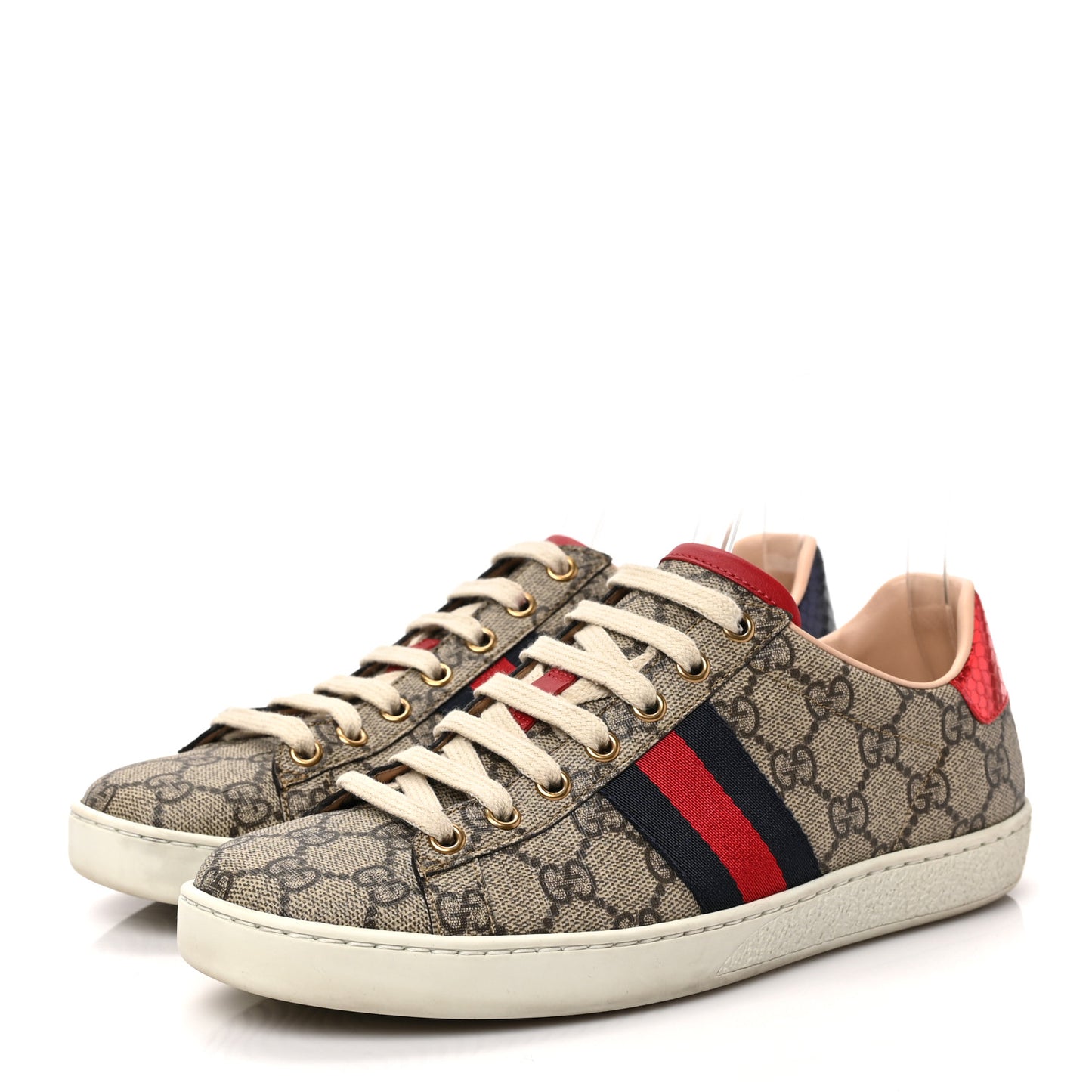 GG Supreme Monogram Ayers Web Womens Ace Sneakers 38 Beige