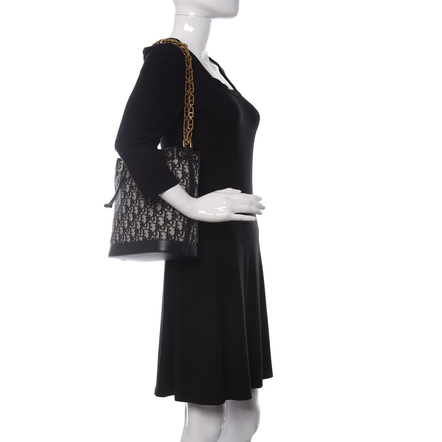 Christian Dior Oblique Drawstring Chain Large Bucket Bag Blue 2 of 10