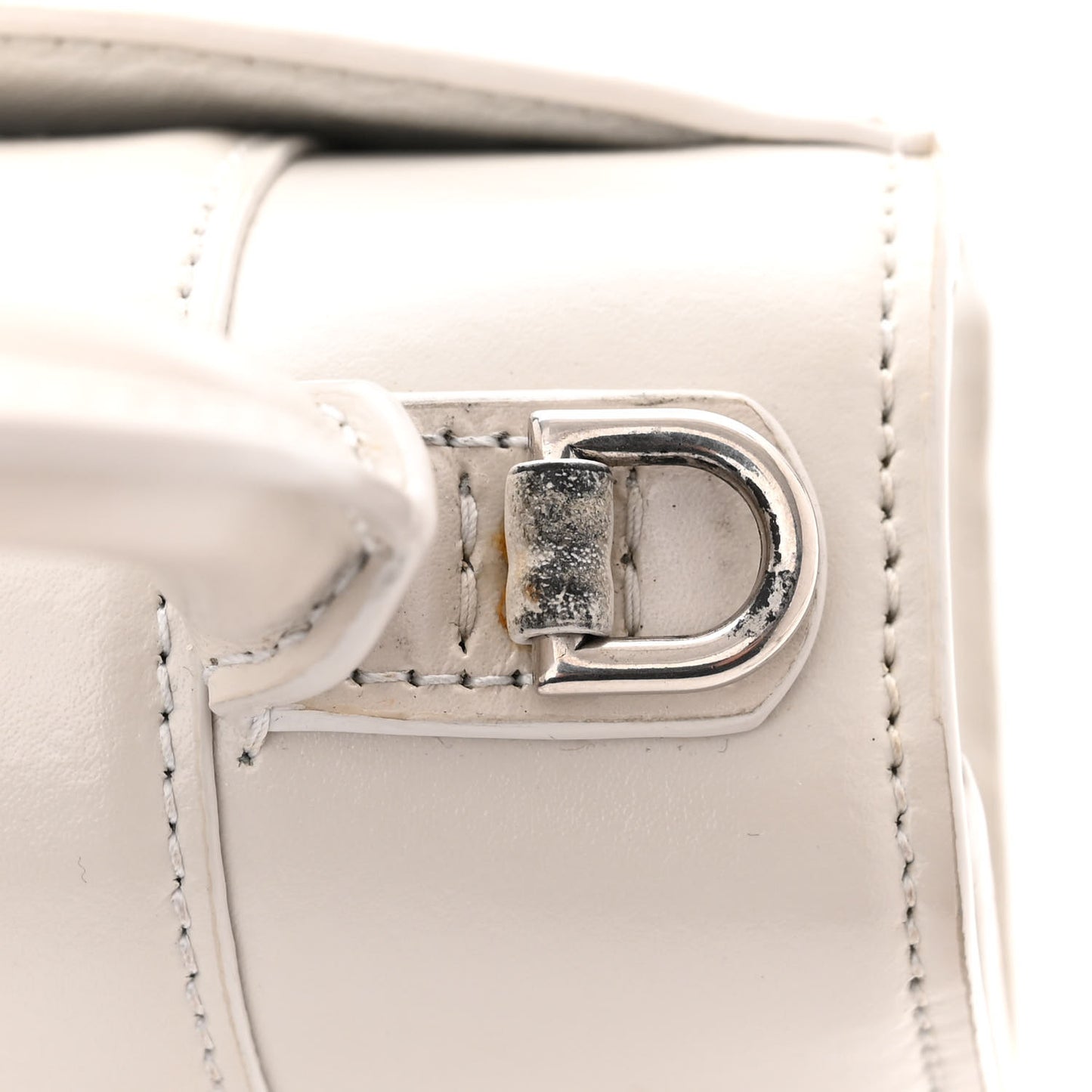 Shiny Box Calfskin Hourglass Top Handle Bag XS Chalky White