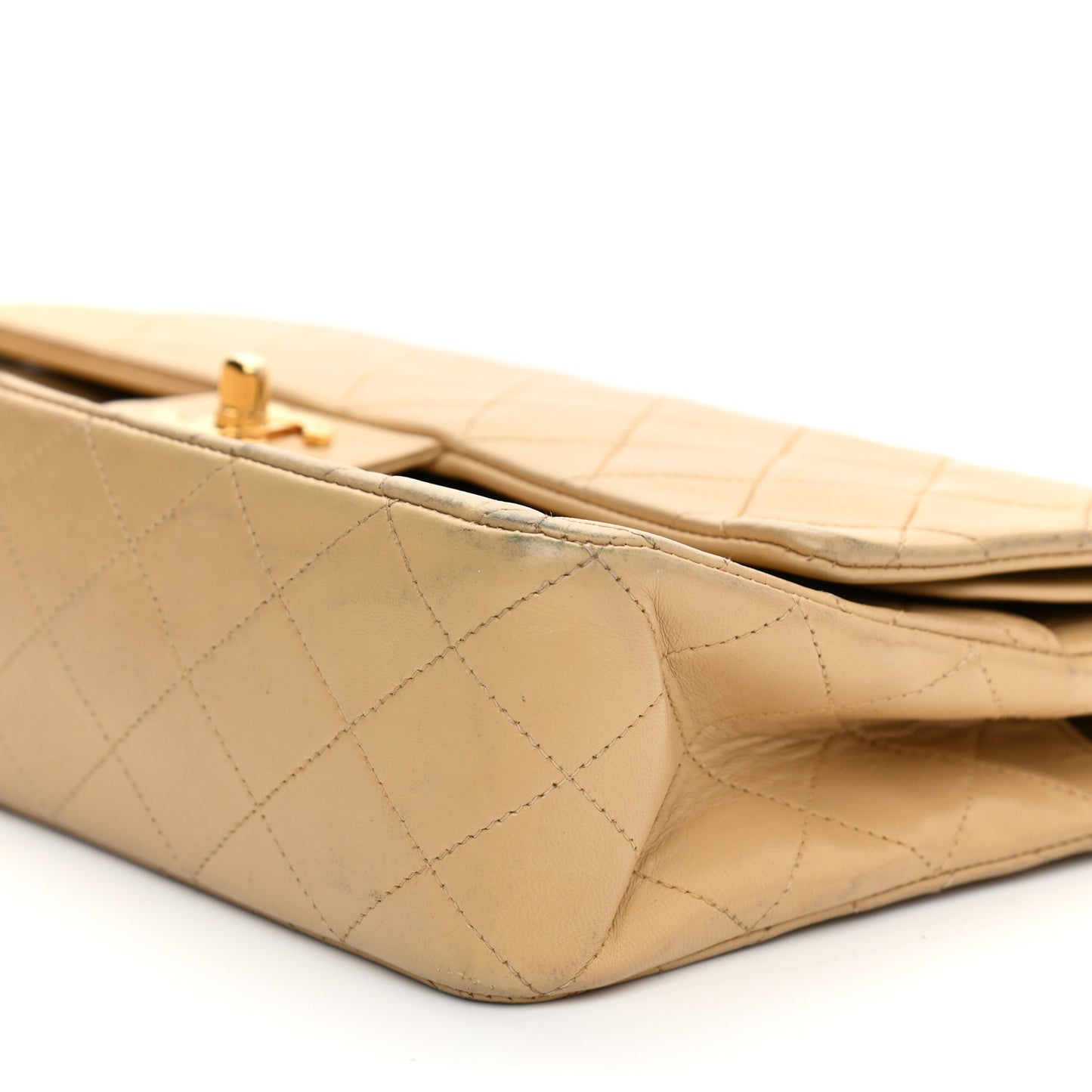 Lambskin Quilted Medium Double Flap Beige