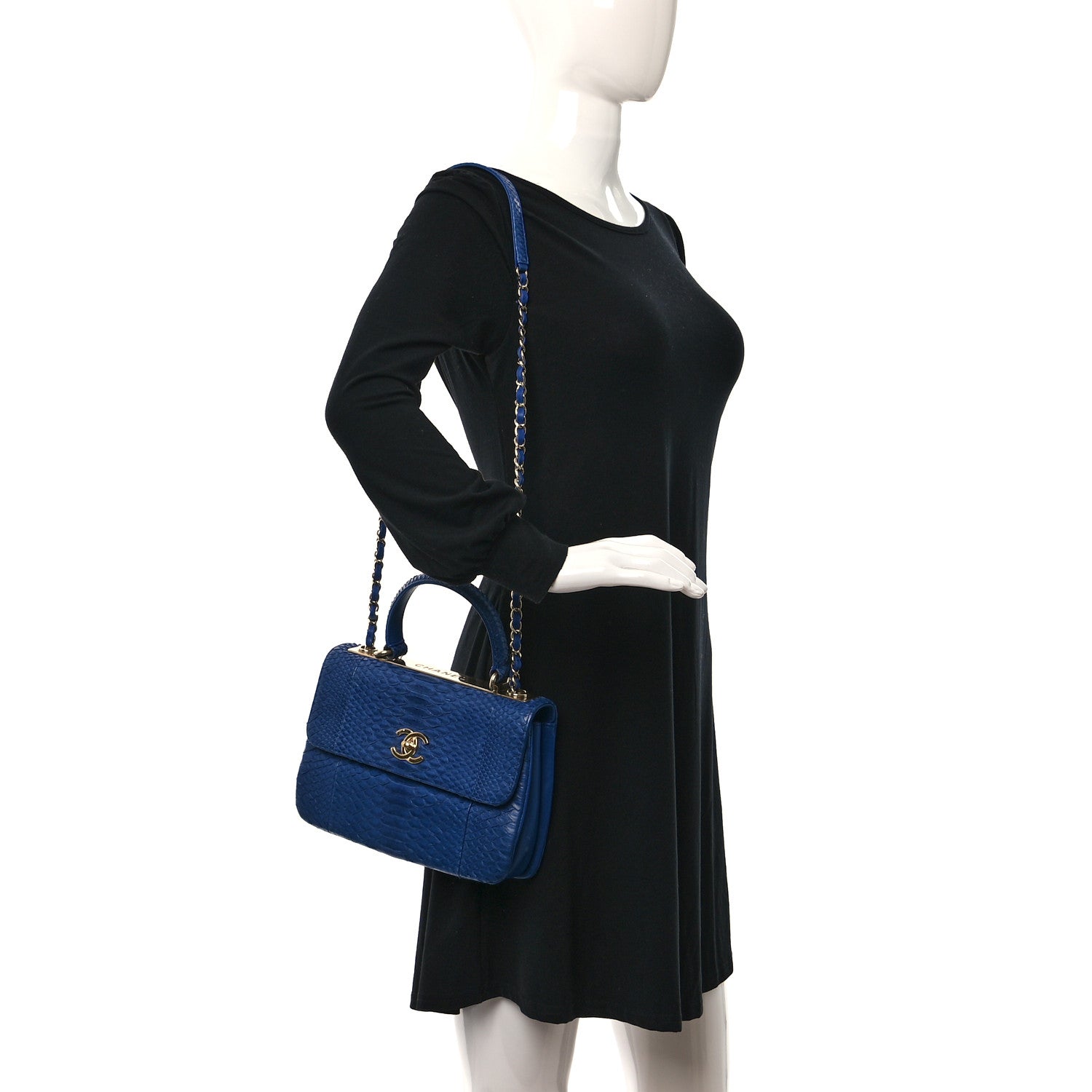 Chanel Snakeskin Quilted Small Trendy CC Chain Dual Handle Flap Bag Blue 2 of 11