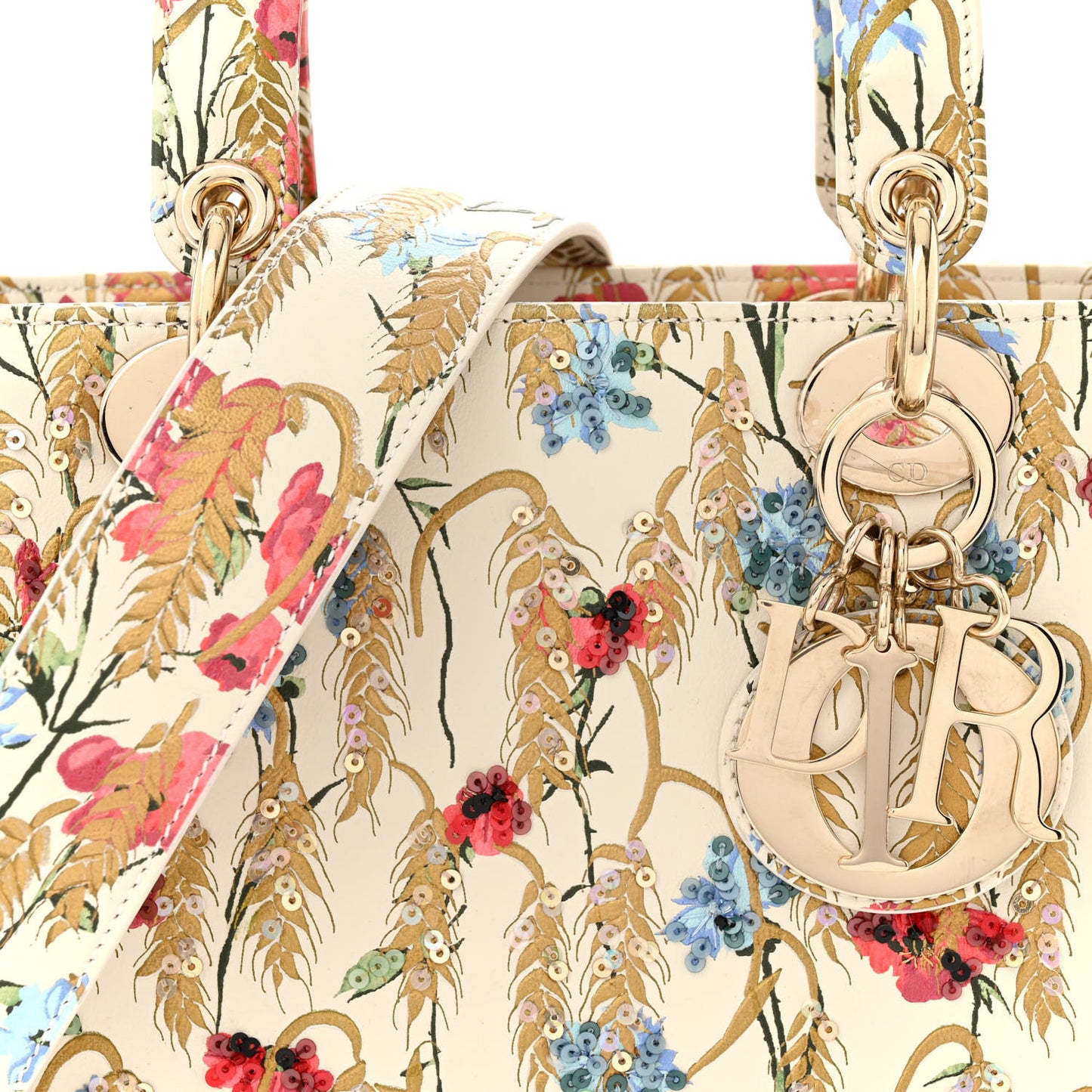 Calfskin Hibiscus Printed Embroidered My ABCDior Lady Dior Beige Multicolor