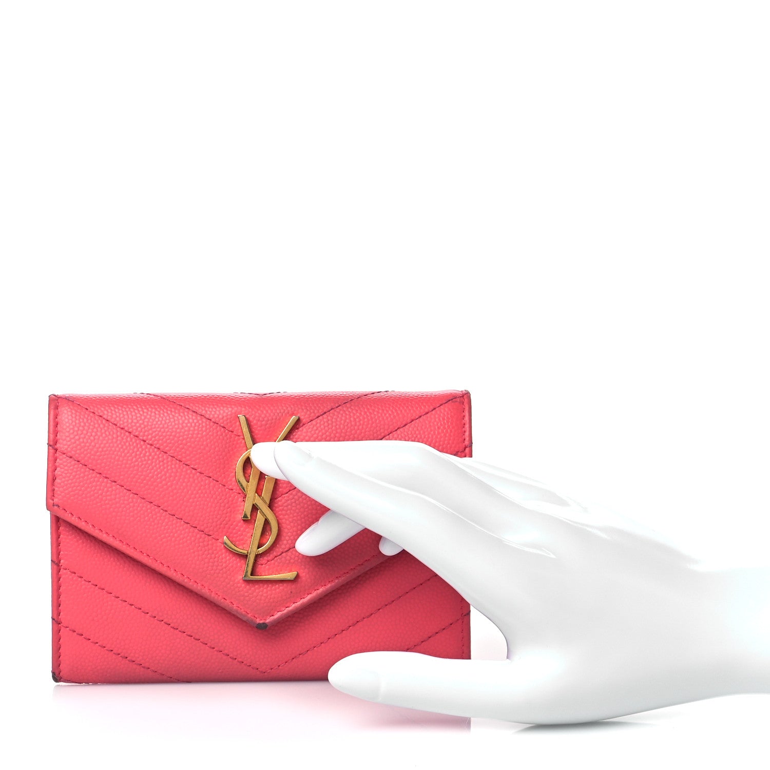 Saint Laurent Grain De Poudre Matelasse Chevron Small Monogram Envelope Wallet Rose Clair 2 of 16