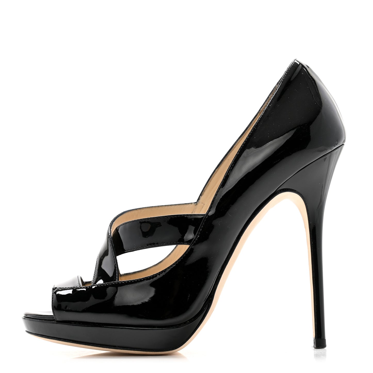 Patent Calfskin Gesture Peep Toe Pumps 38 Black
