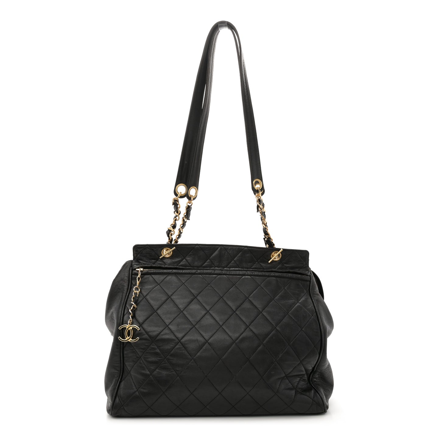 Lambskin Large Quilted Shopping Tote Black