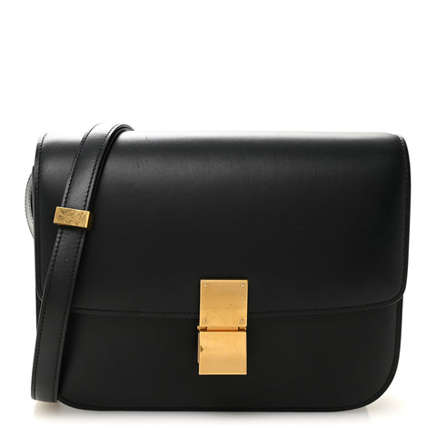Box Calfskin Medium Classic Box Flap Bag Black