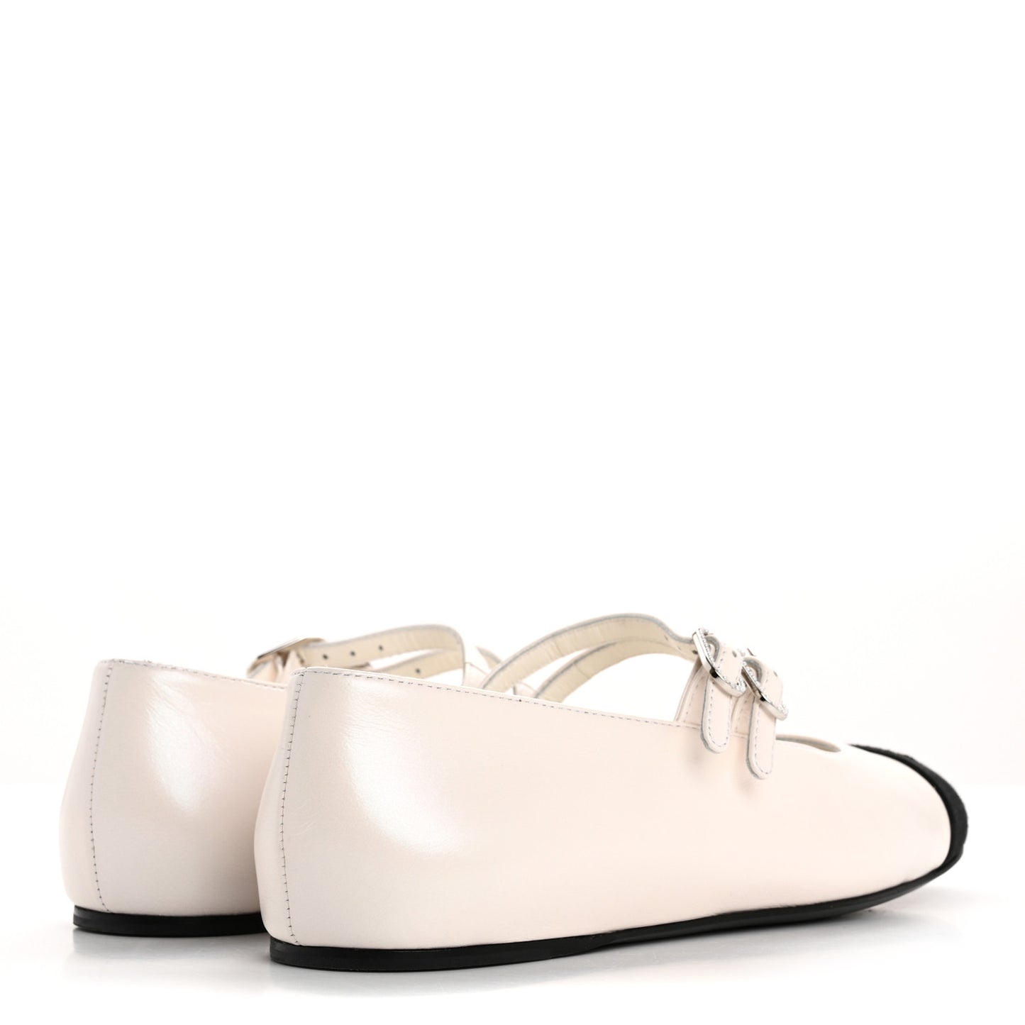 Lambskin Grosgrain Pearl Mary Jane Flats 36 White Black