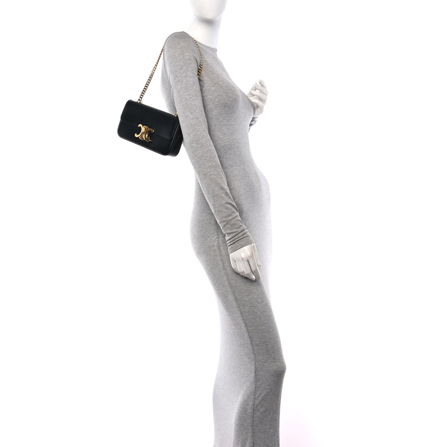 Shiny Calfskin Triomphe Chain Shoulder Bag Black