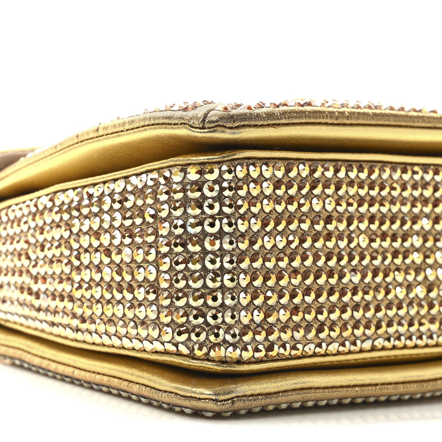 Valentino Garavani Crystal Embellished Metallic Calfskin Small One Stud Clutch With Chain Sunshine Gold 8 of 9