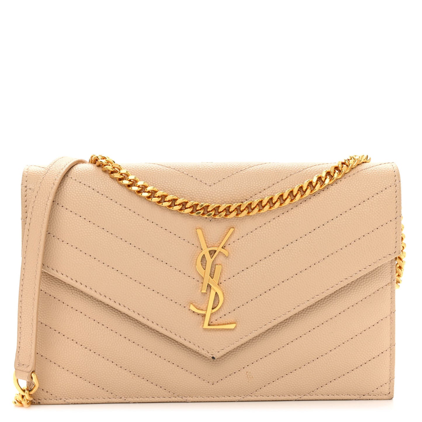 Grain De Poudre Matelasse Chevron Monogram Envelope Chain Wallet Nude Powder