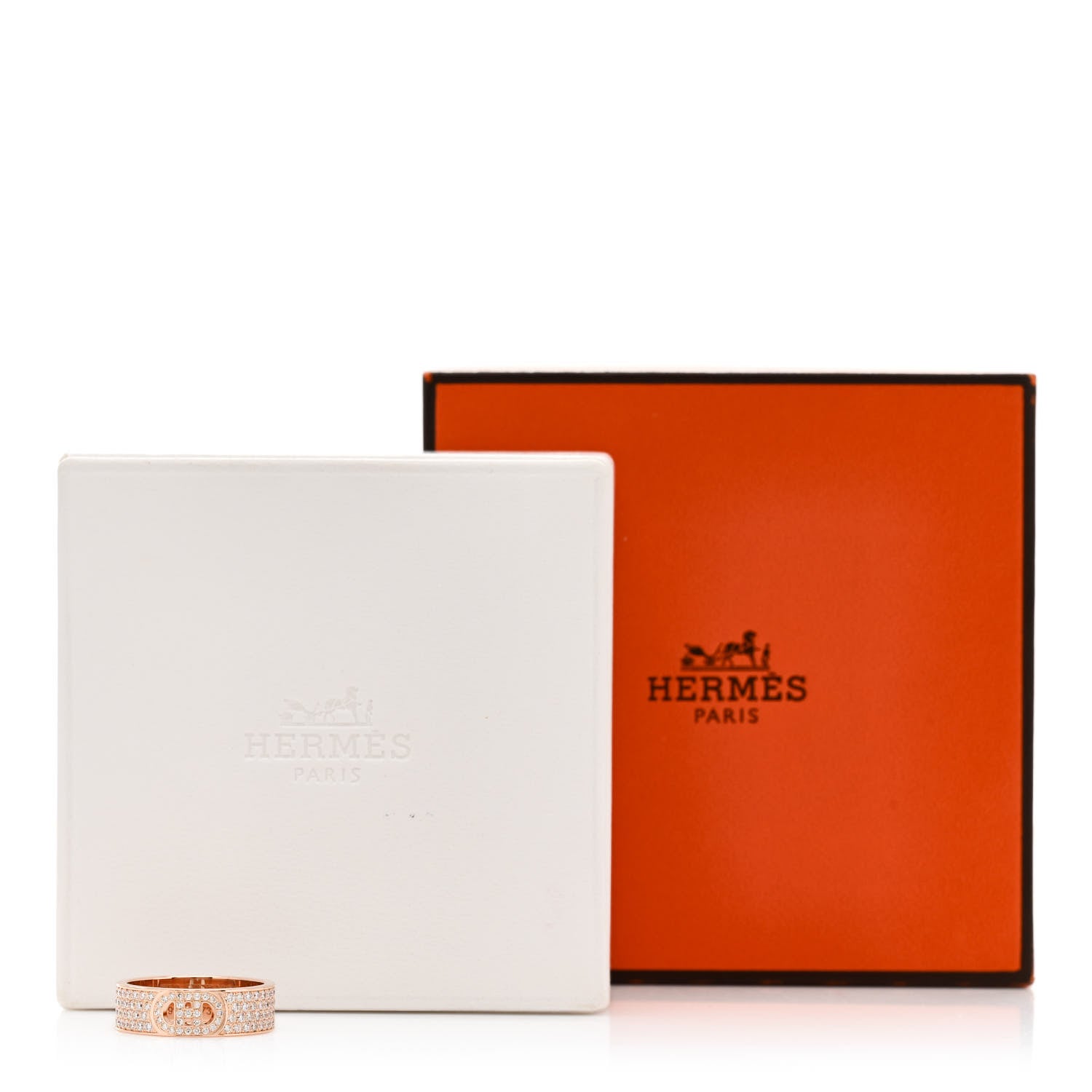 Hermes 18K Rose Gold Diamond PM H D'Ancre Pave Ring 50 5.25 5 of 5