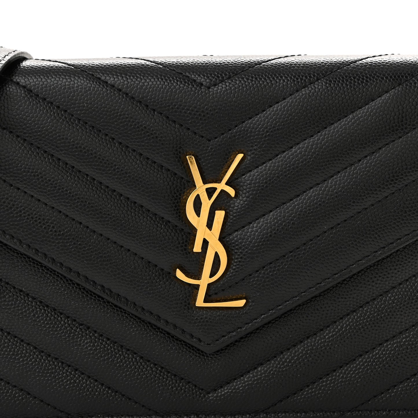 Grain De Poudre Matelasse Chevron Monogram Envelope Chain Wallet Black