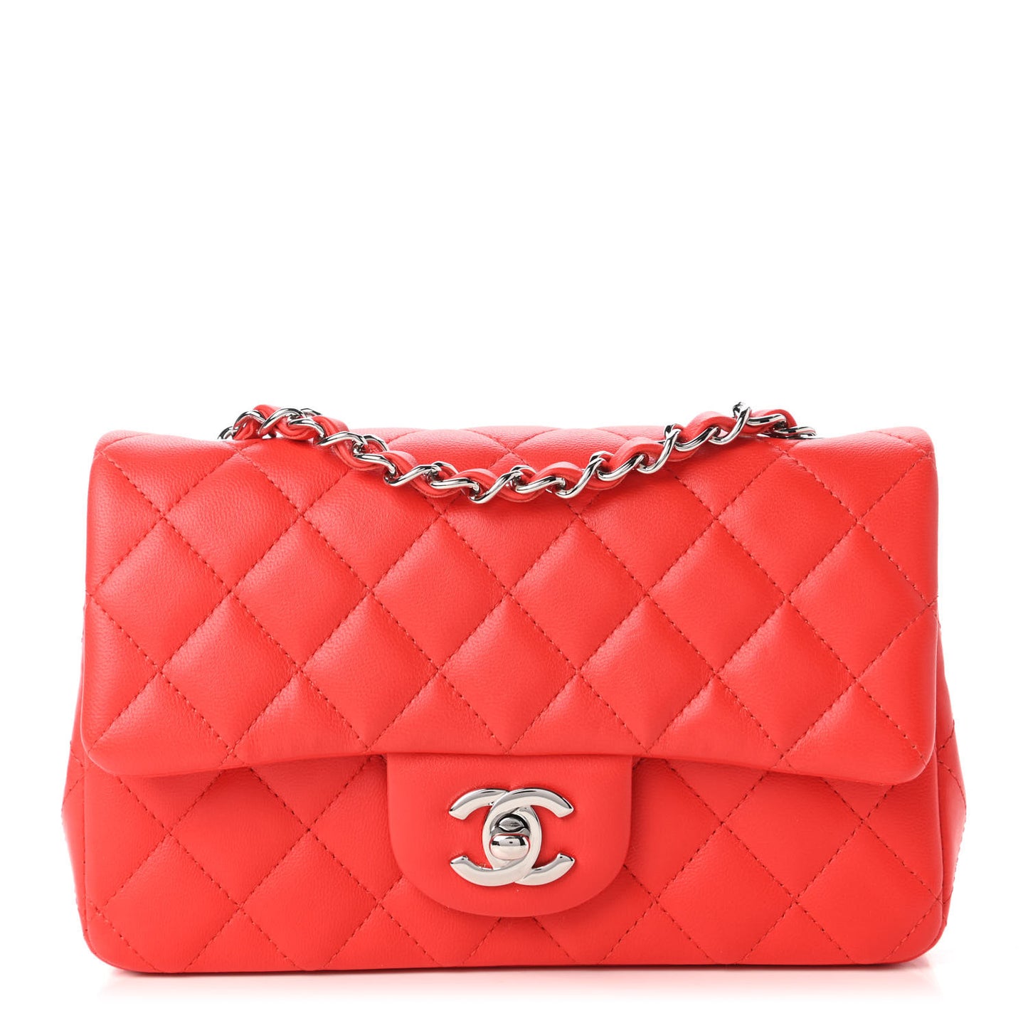 Lambskin Quilted Mini Rectangular Flap Red