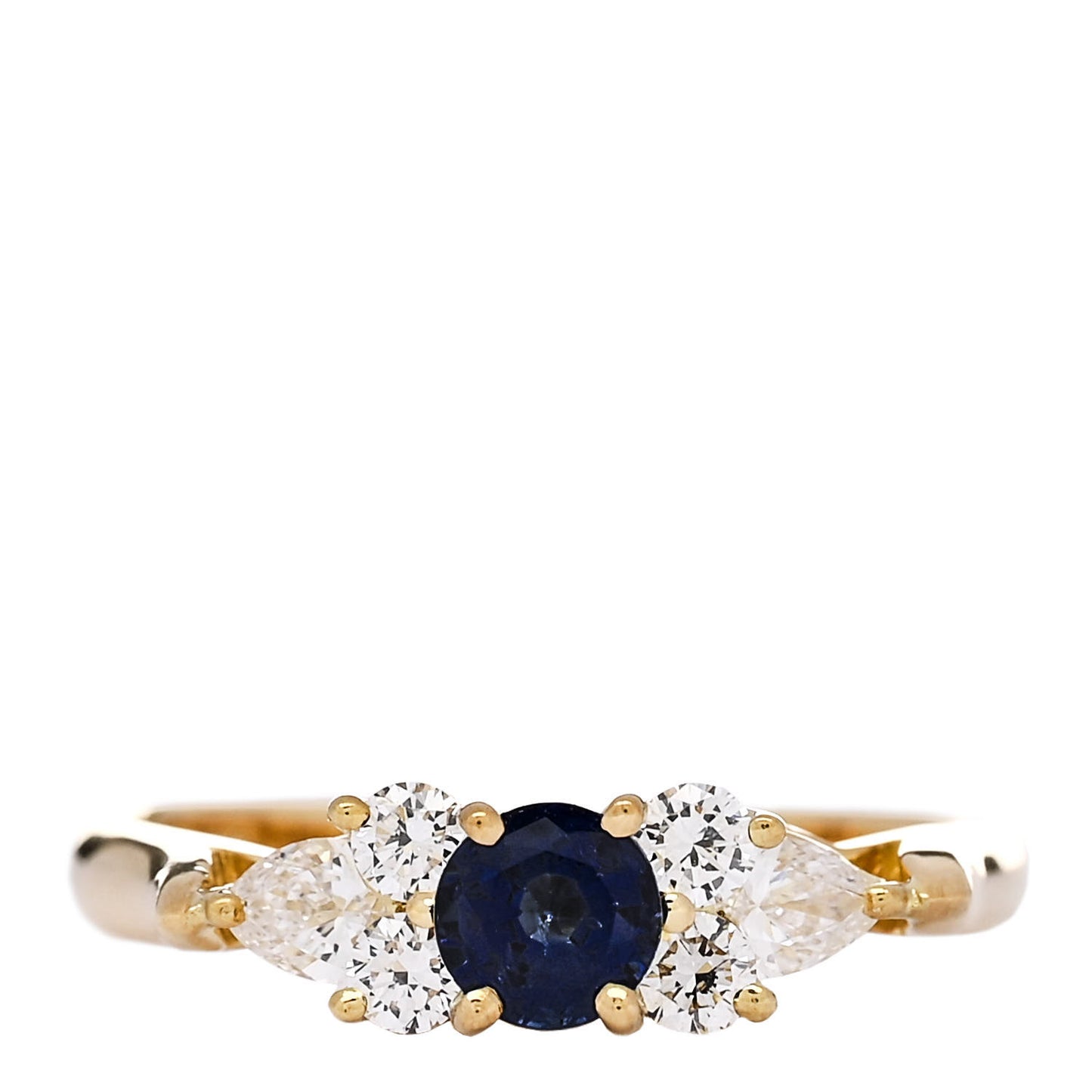 18K Yellow Gold Diamond Blue Sapphire Victoria Ring 48 4.5