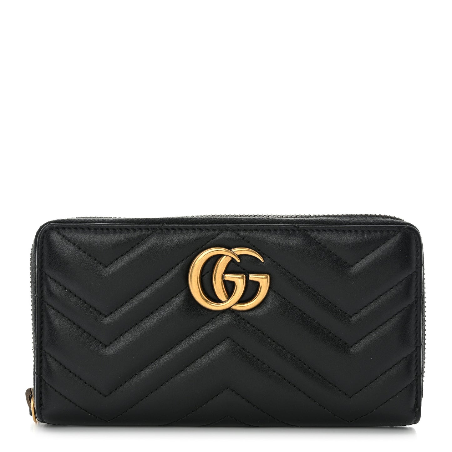 Calfskin Matelasse GG Marmont Zip Around Wallet Black