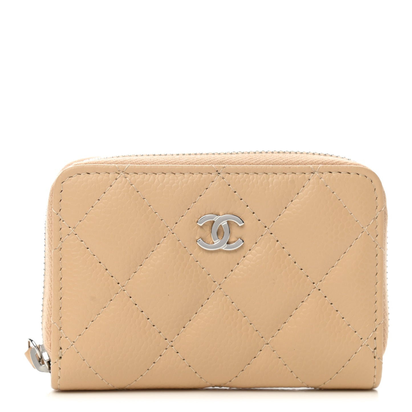 Caviar Quilted Zip Around Coin Purse Beige