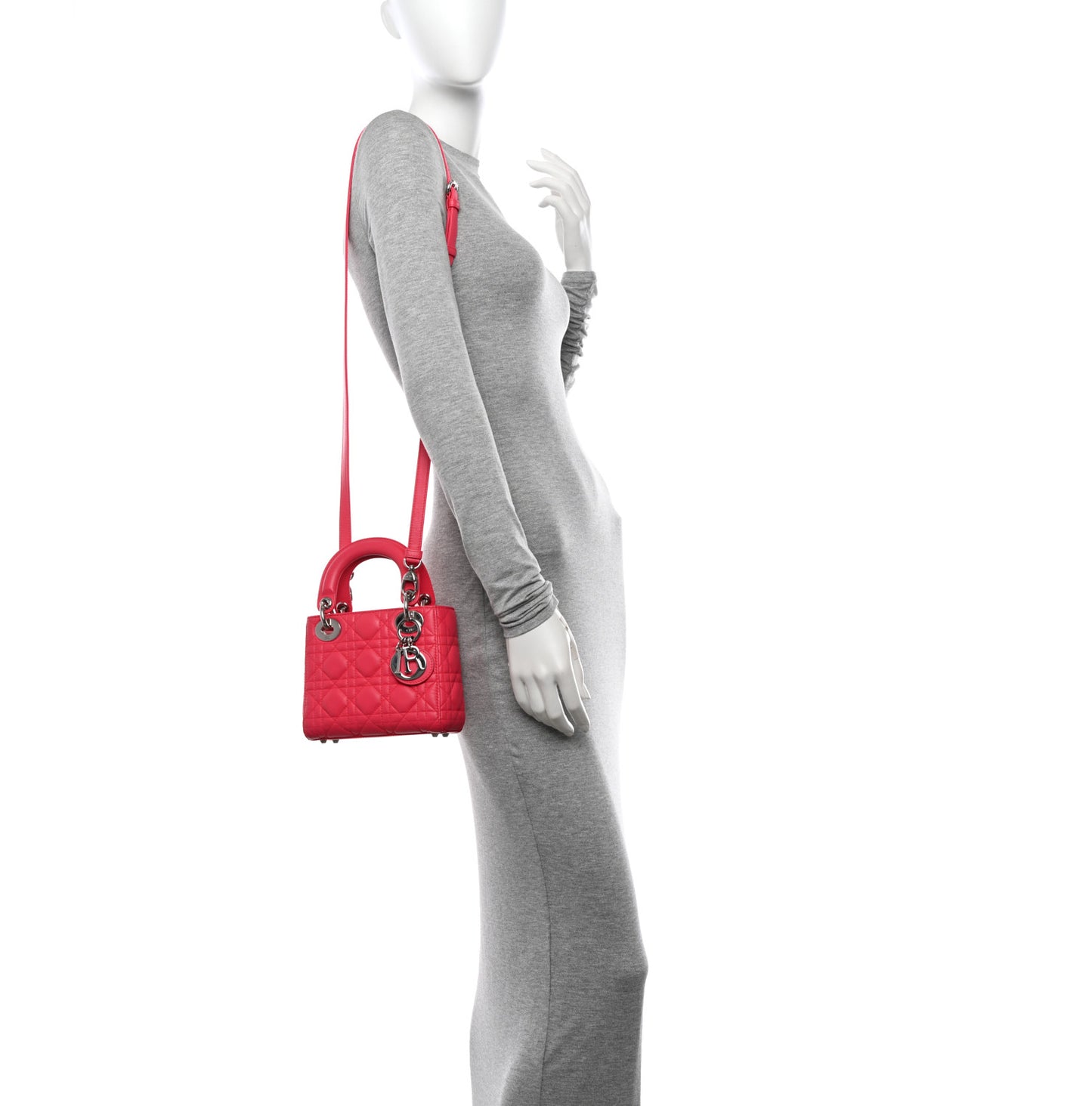 Lambskin Cannage Mini Lady Dior Hot Pink