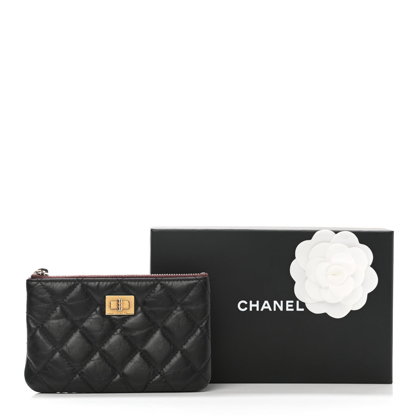 Aged Calfskin Quilted Small Reissue Cosmetic Case Black