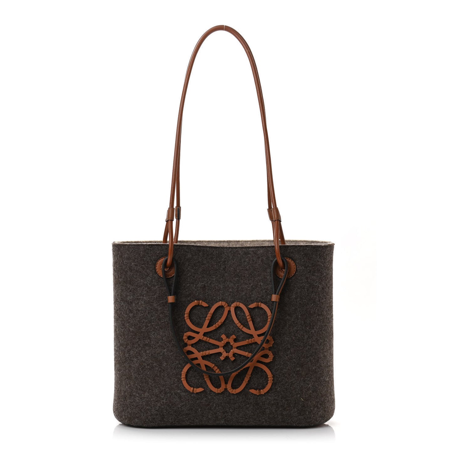 Felt Calfskin Small Anagram Square Basket Tote Brown Tan