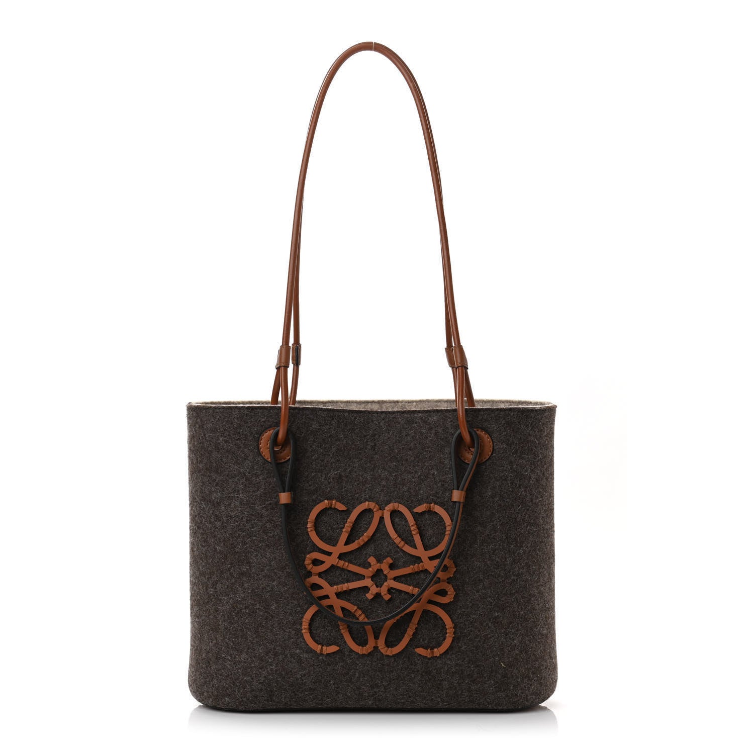 Loewe Felt Calfskin Small Anagram Square Basket Tote Brown Tan 1 of 10