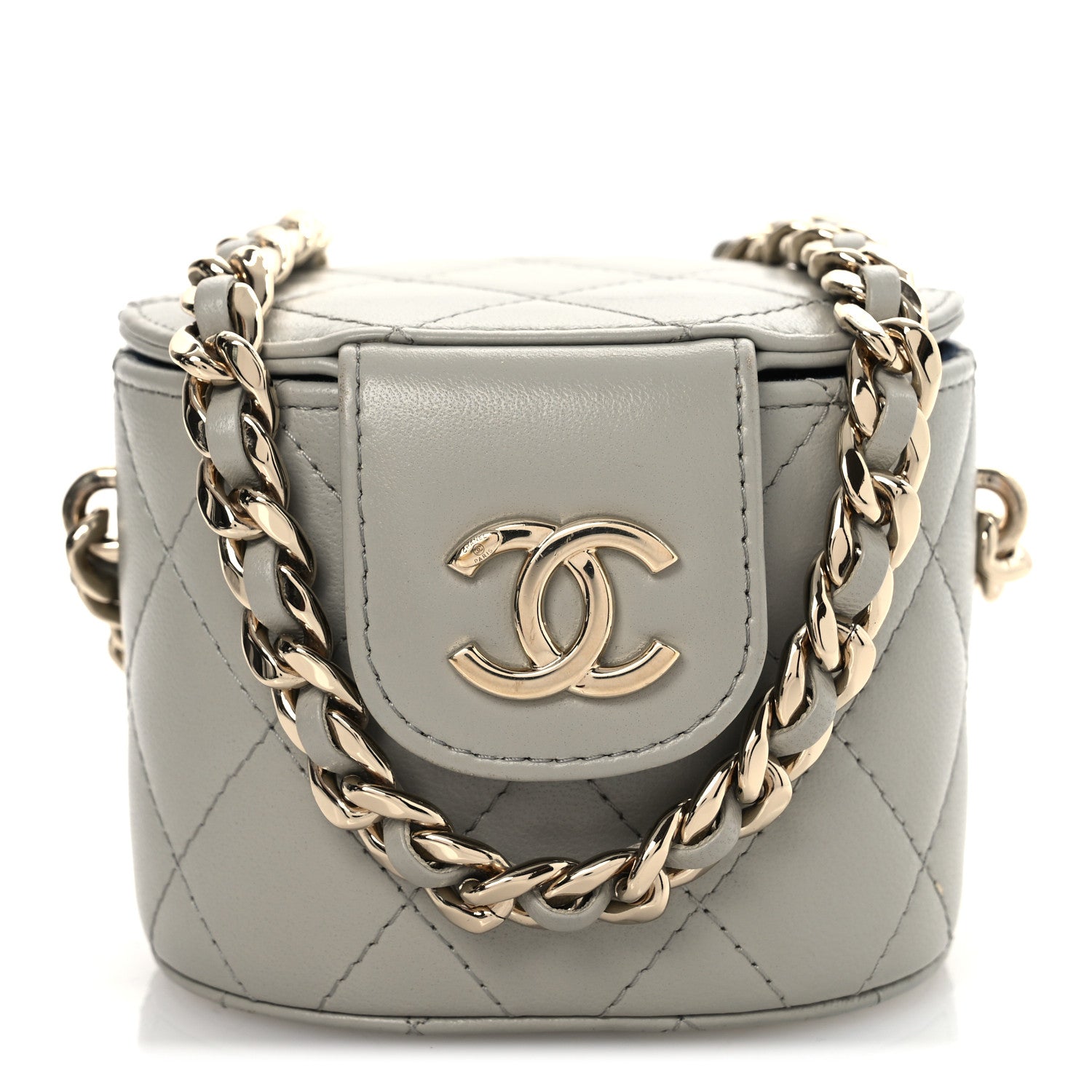 Chanel Lambskin Quilted Mini Vanity Case With Chain Grey 1738899