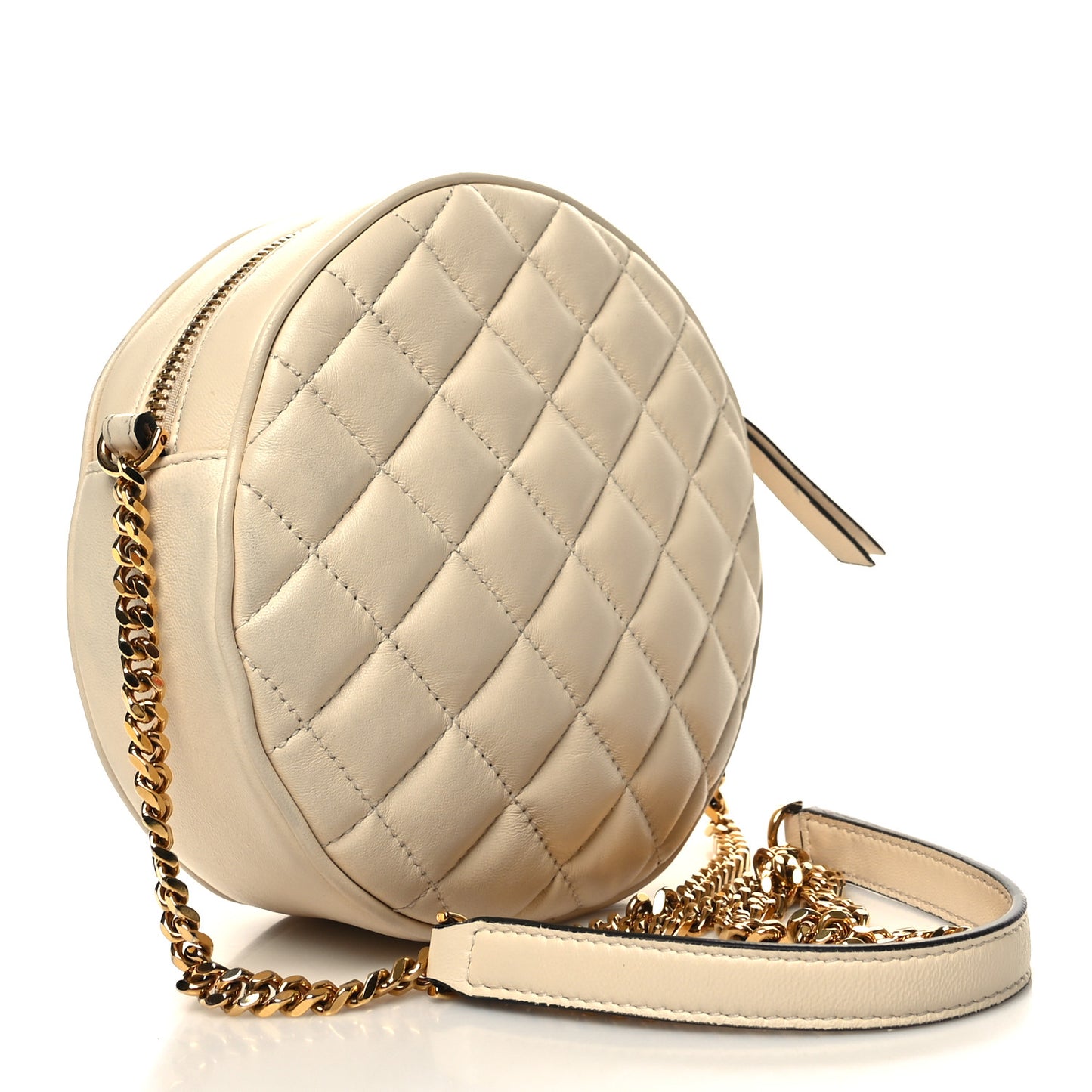 Nappa Quilted La Medusa Round Camera Bag White