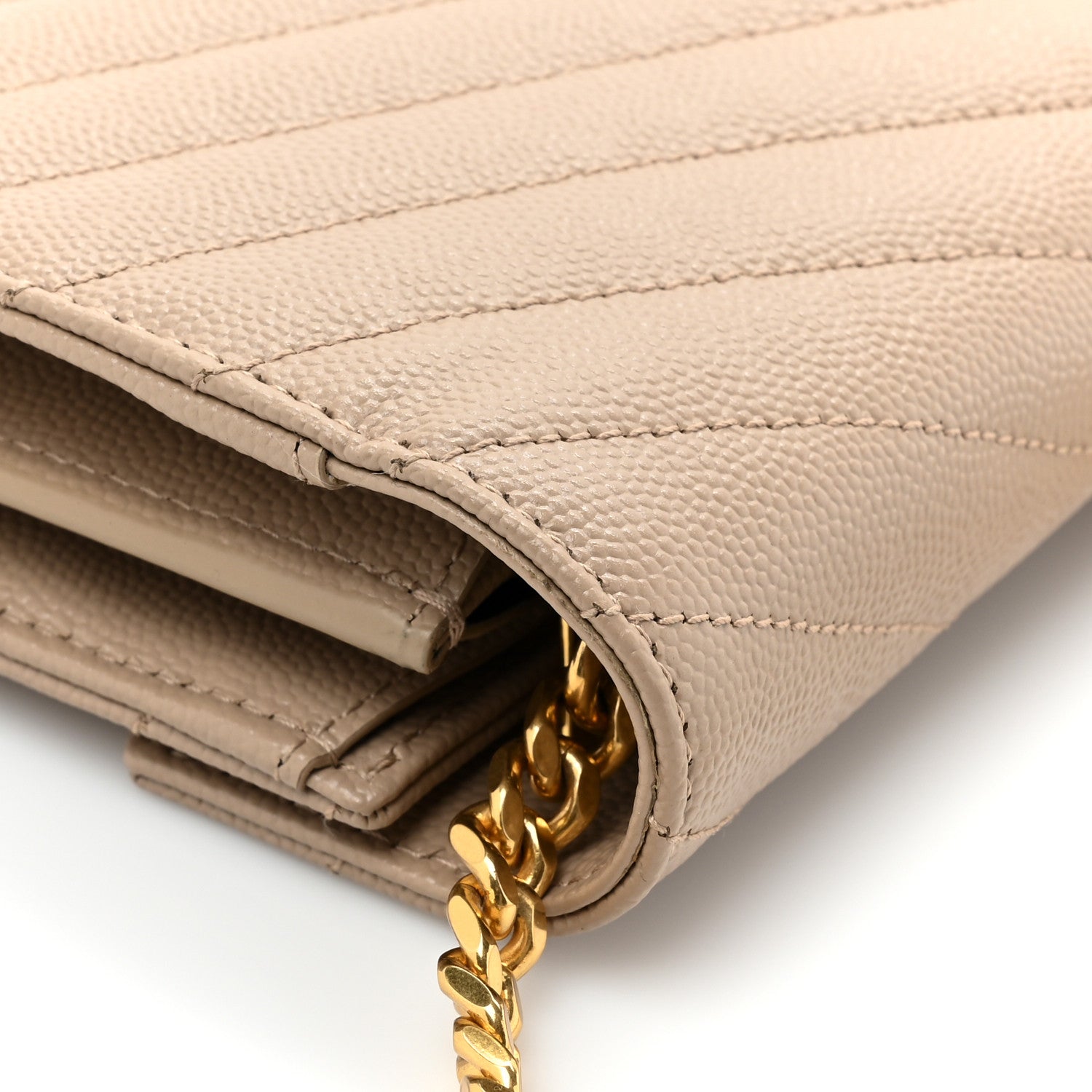Saint Laurent Grain De Poudre Matelasse Chevron Monogram Chain Wallet Dark Beige 12 of 12