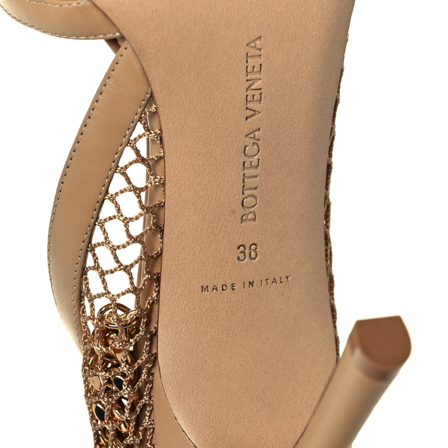 Mesh Nappa Chunky Chain Sandals 38 Beige Pony