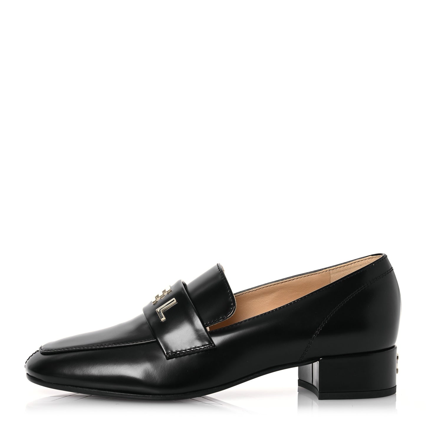 Shiny Calfskin Logo Loafers 37 Black