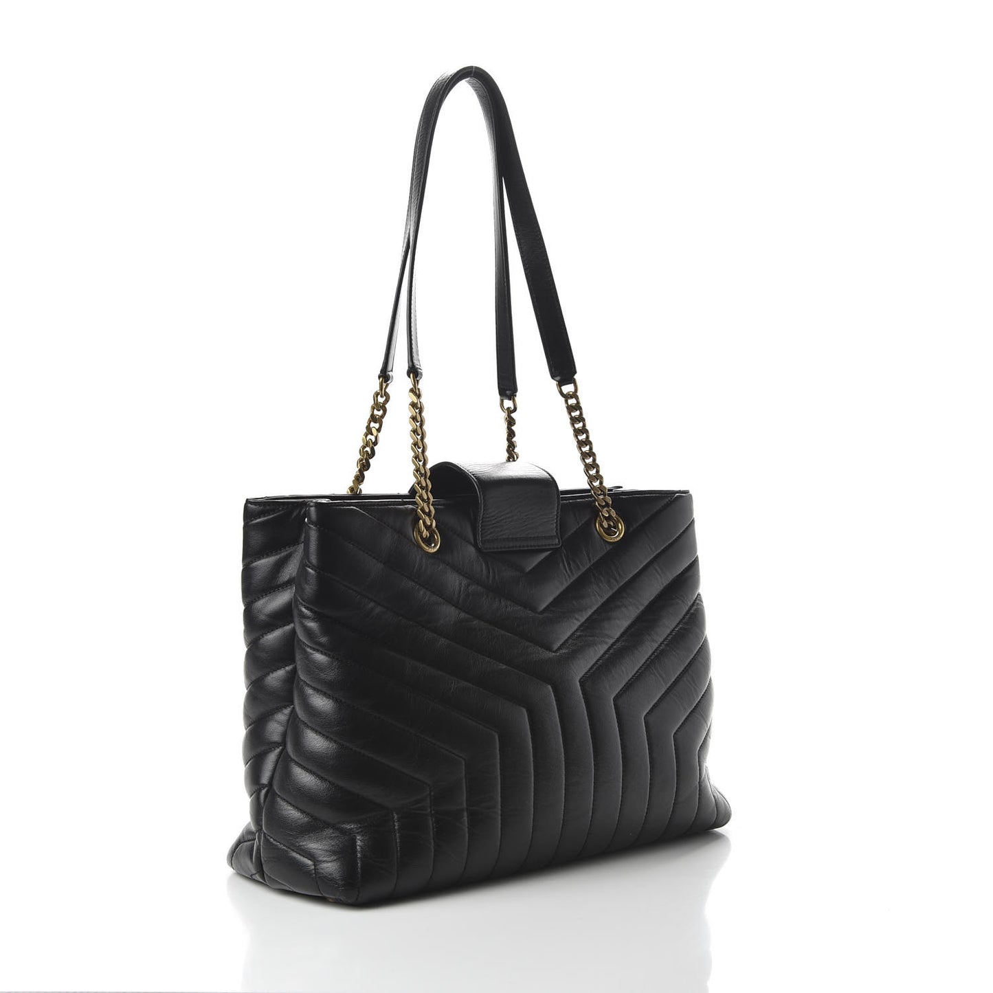 Calfskin Y Quilted Monogram Large Loulou Shopper Black