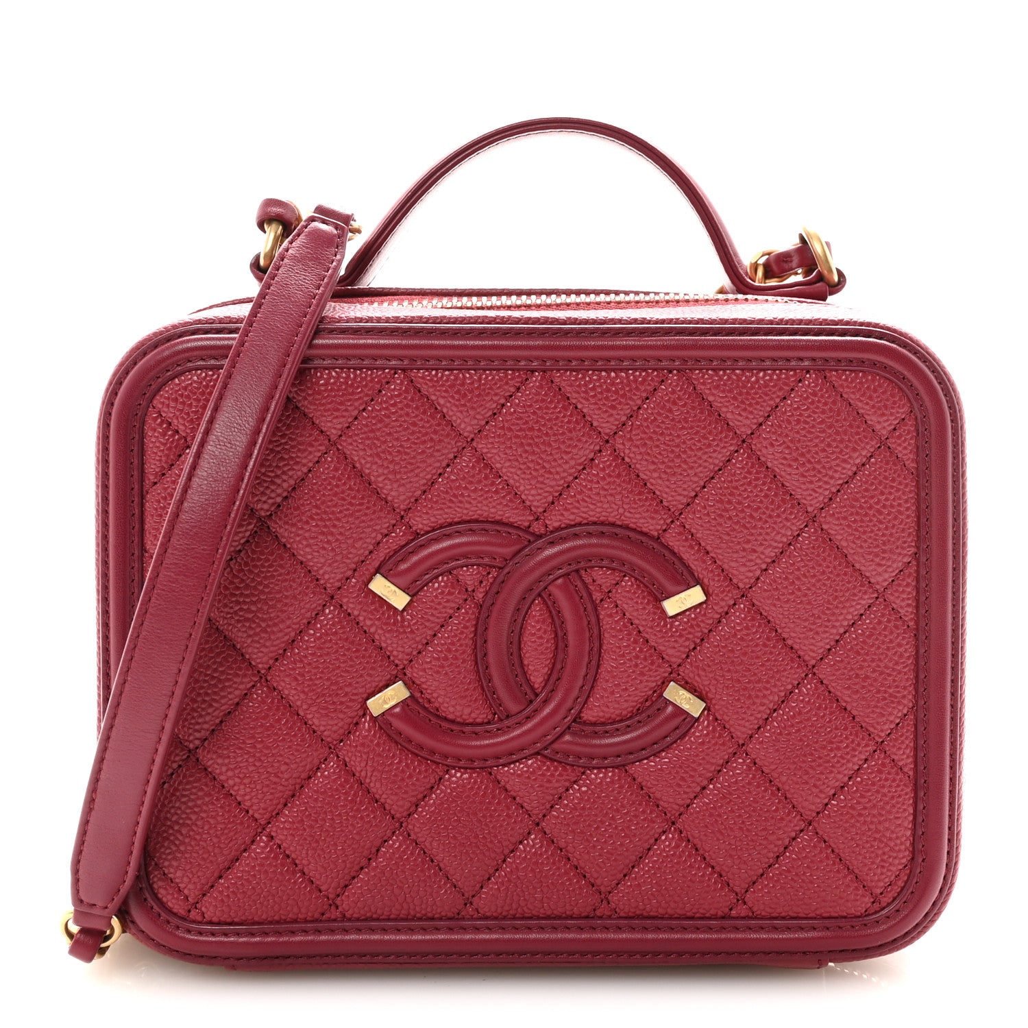 CHANEL CCフィリグリー　バニティ　レッド Chanel Caviar Quilted Medium CC Filigree Vanity Case Burgundy
