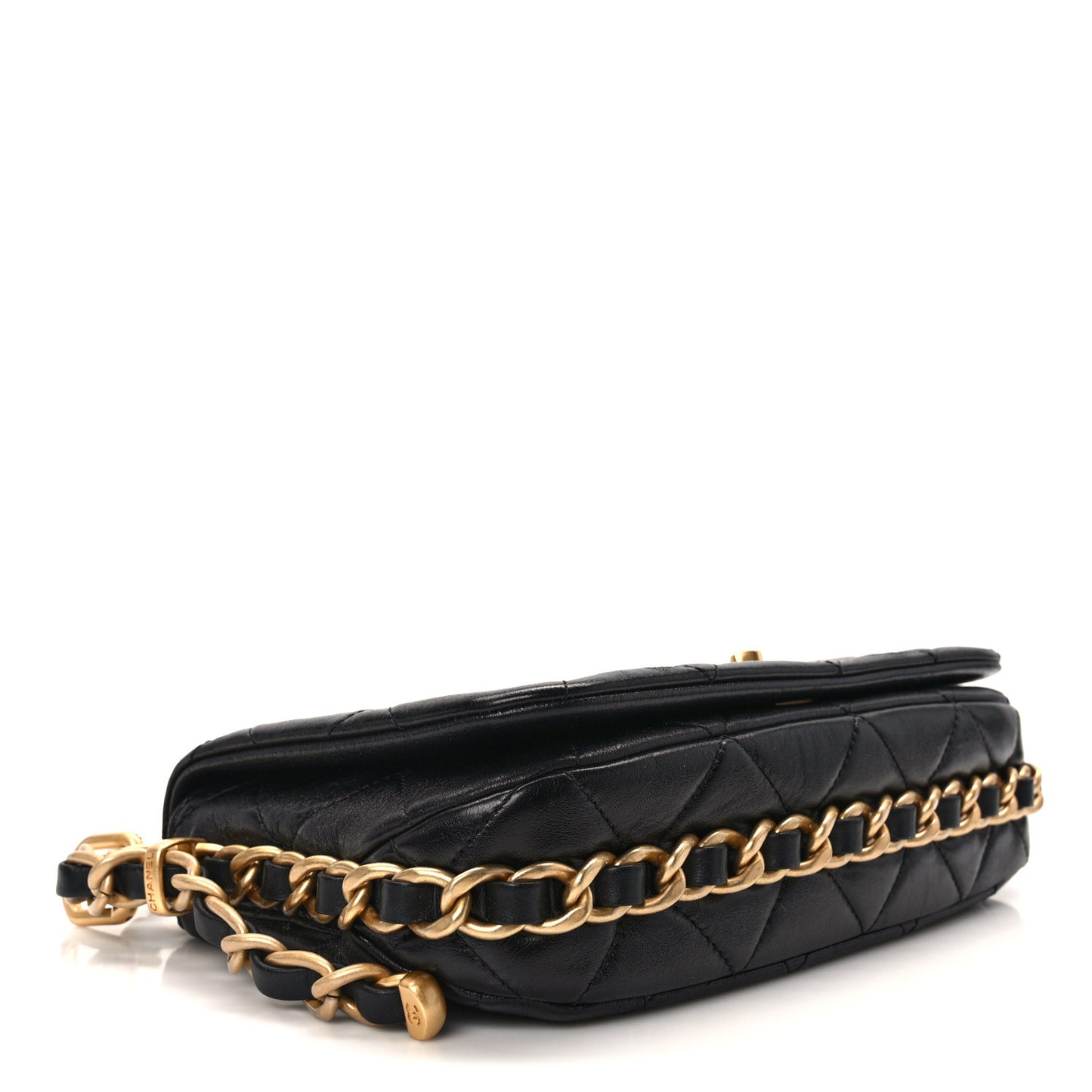 Shiny Lambskin Quilted Chain Around Flap Bag Black